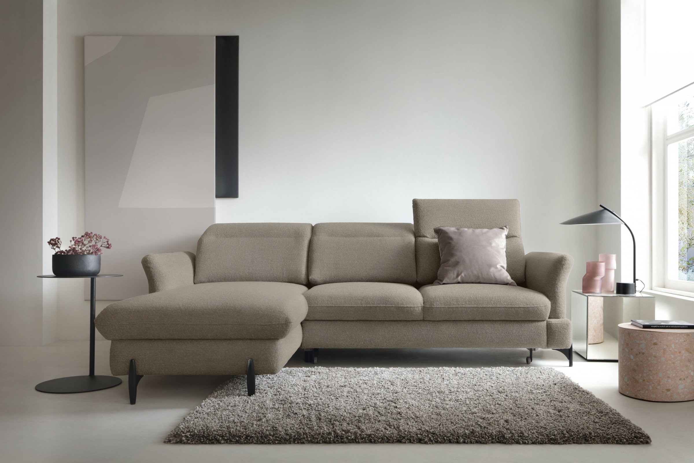 Rozkládací rohová sedací souprava Sienna III levá - béžová / šenil Bellini 6 Rohová sedací souprava levá rozkládací Sienna III - béžová / šenil / Bellini 6