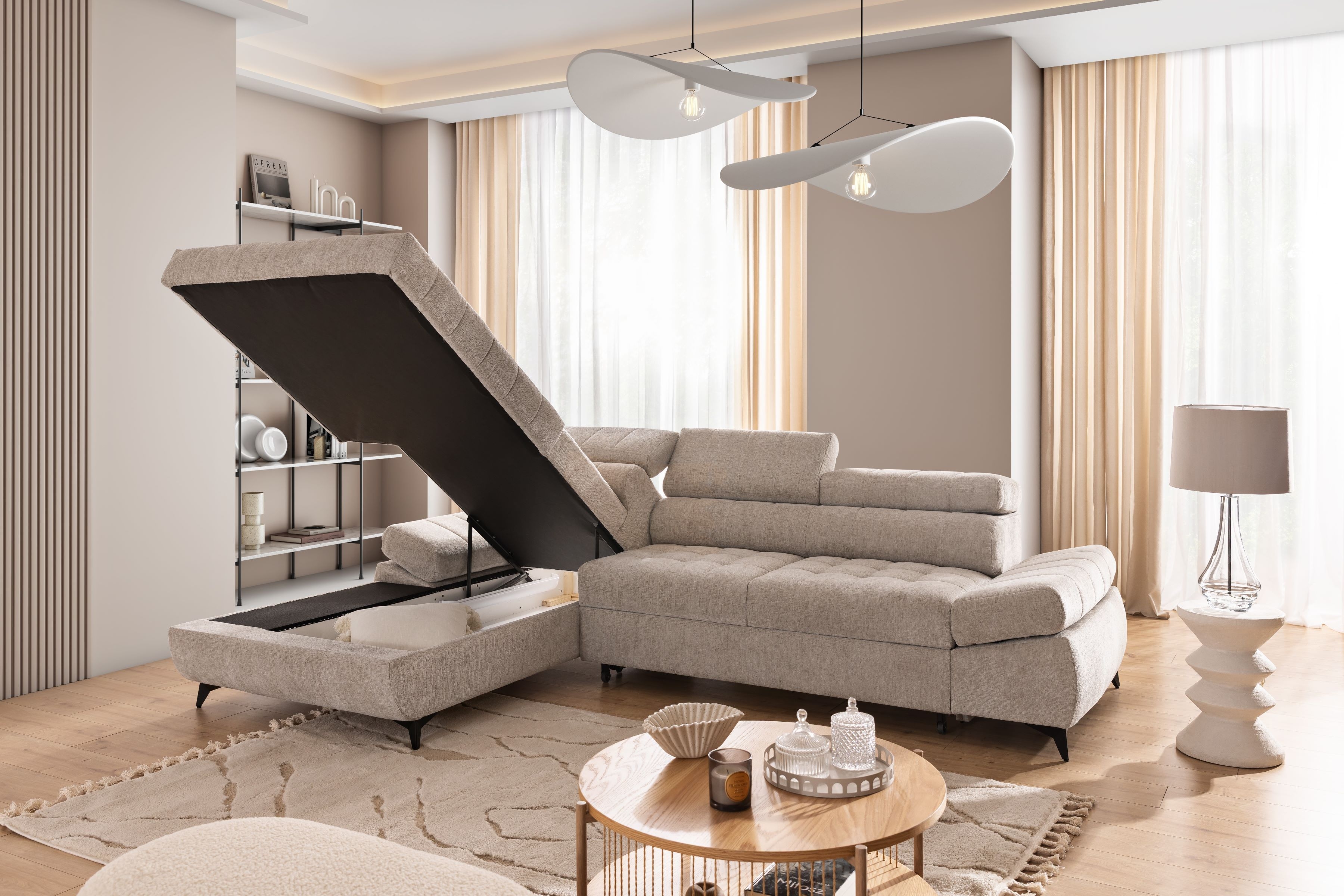 Rohová sedacia súprava Valoris Mini ľavá s funkciou spania - béžový šenil Perfect Harmony 07 Rohová sedacia súprava Ľavá strana s funkciou spánku Valoris Mini - béžový šenil Perfect harmony 07