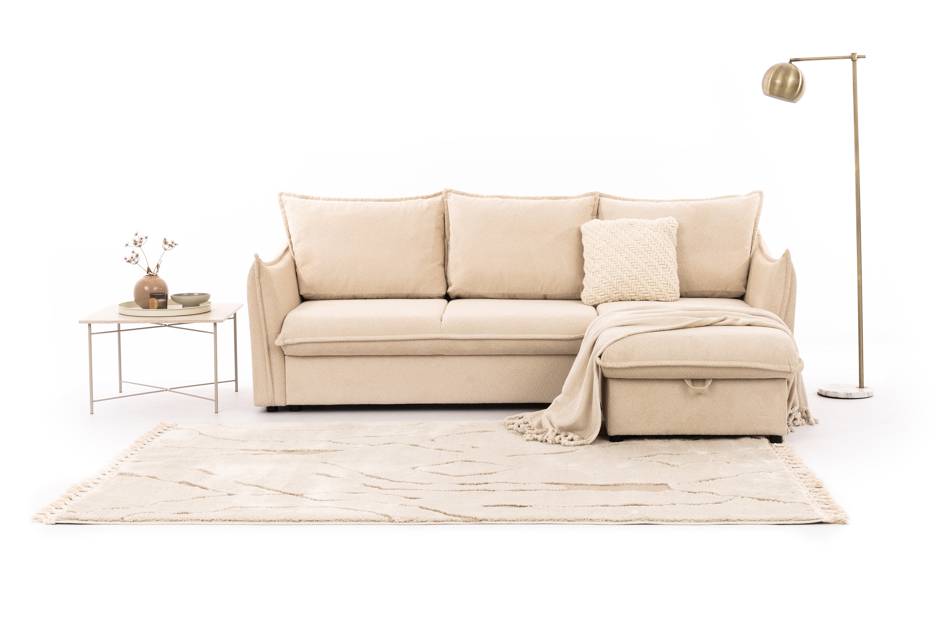 Rozkladacia rohová sedacia súprava Liliamo pravá - béžová žinylka Egon 26 Rohová sedacia súprava Liliamo prowostronny - béžový šenil Egon 26