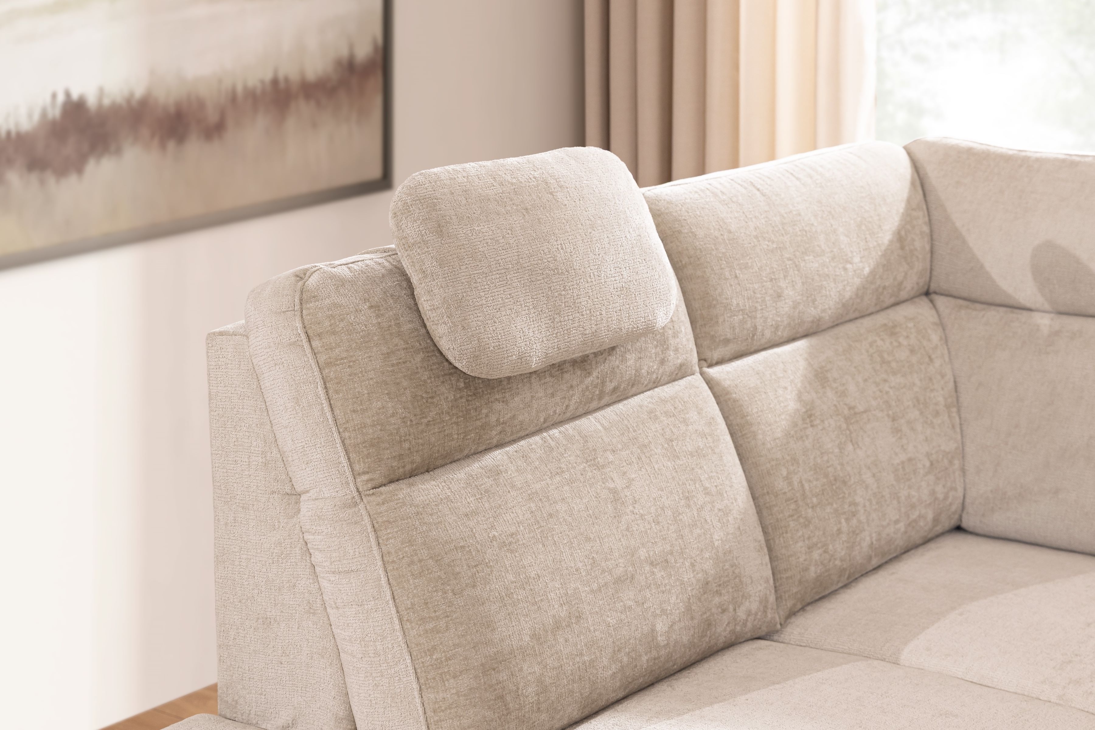 Rohová pohovka Loario L levá se širokými boky - béžový szenil Perfect Harmony 07 Rohová sedací souprava Loario L levá z szerokim bokiem - béžová šenil Perfect Harmony 07