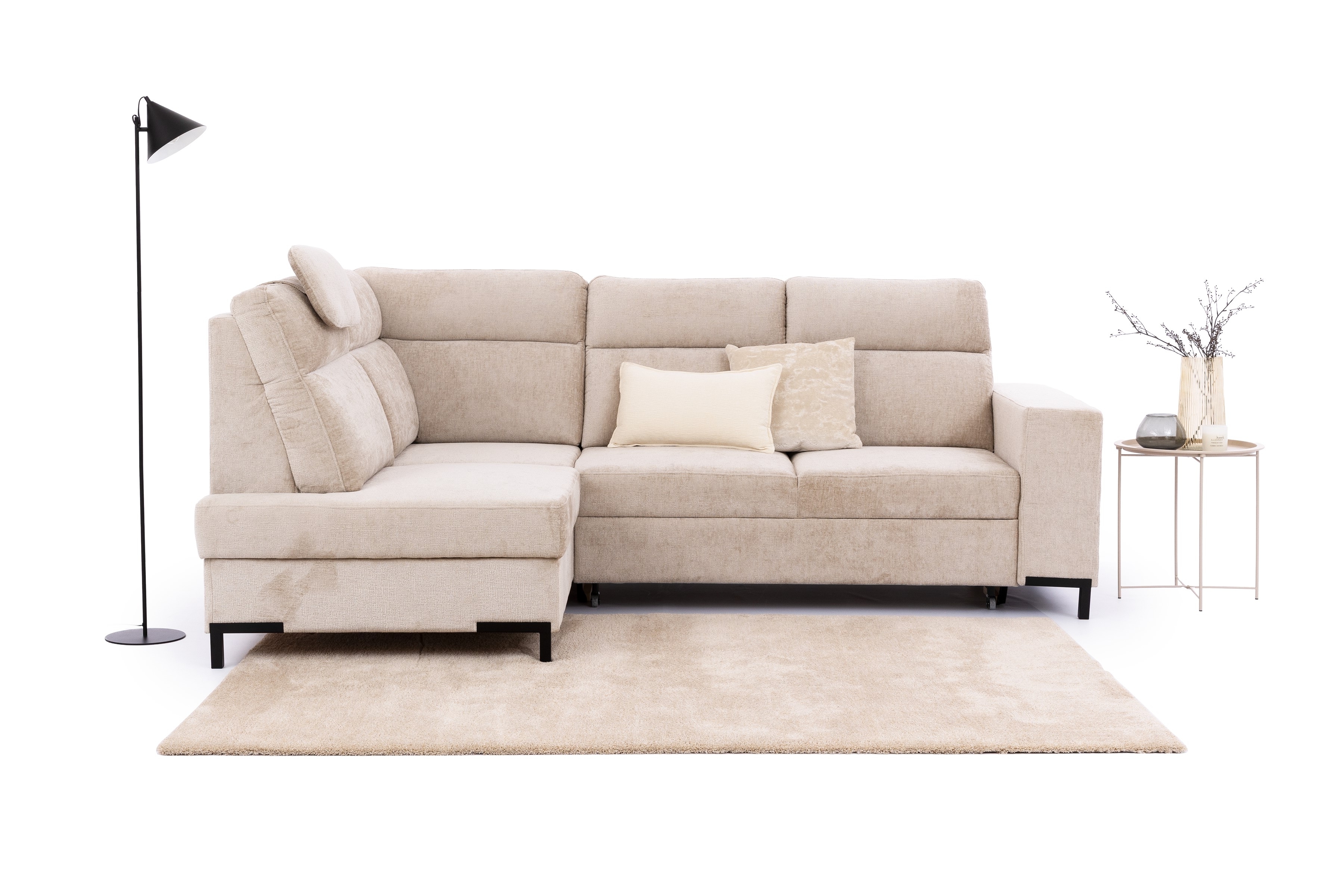 Rohová pohovka Loario L levá se širokými boky - béžový szenil Perfect Harmony 07 Rohová sedací souprava Loario L levá z szerokim bokiem - béžová šenil Perfect Harmony 07