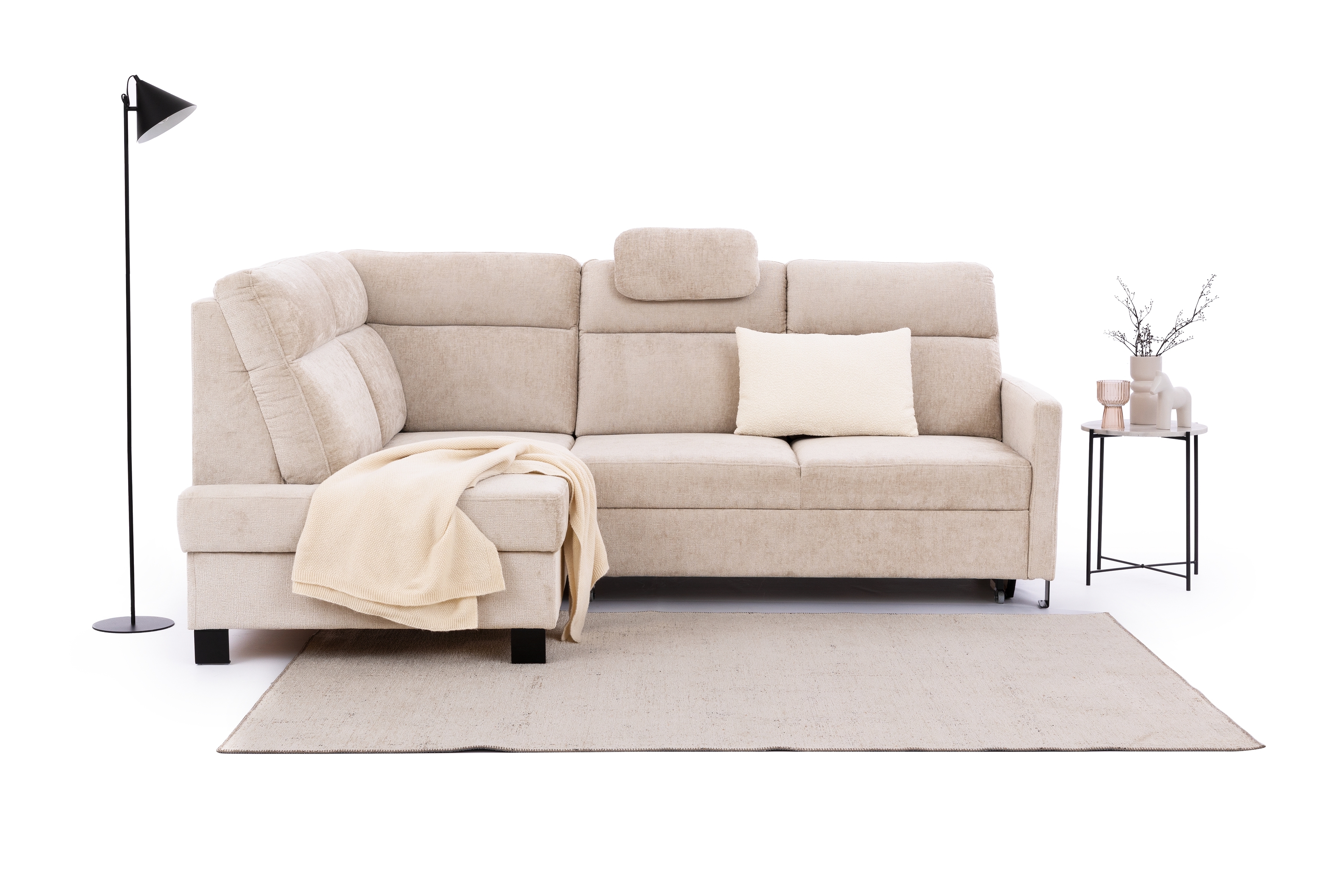 Rohová pohovka Loario L levá s úzkými boky - béžový szenil Perfect Harmony 07 Rohová sedací souprava Loario L levá z waskim bokiem - béžová šenil Perfect Harmony 07