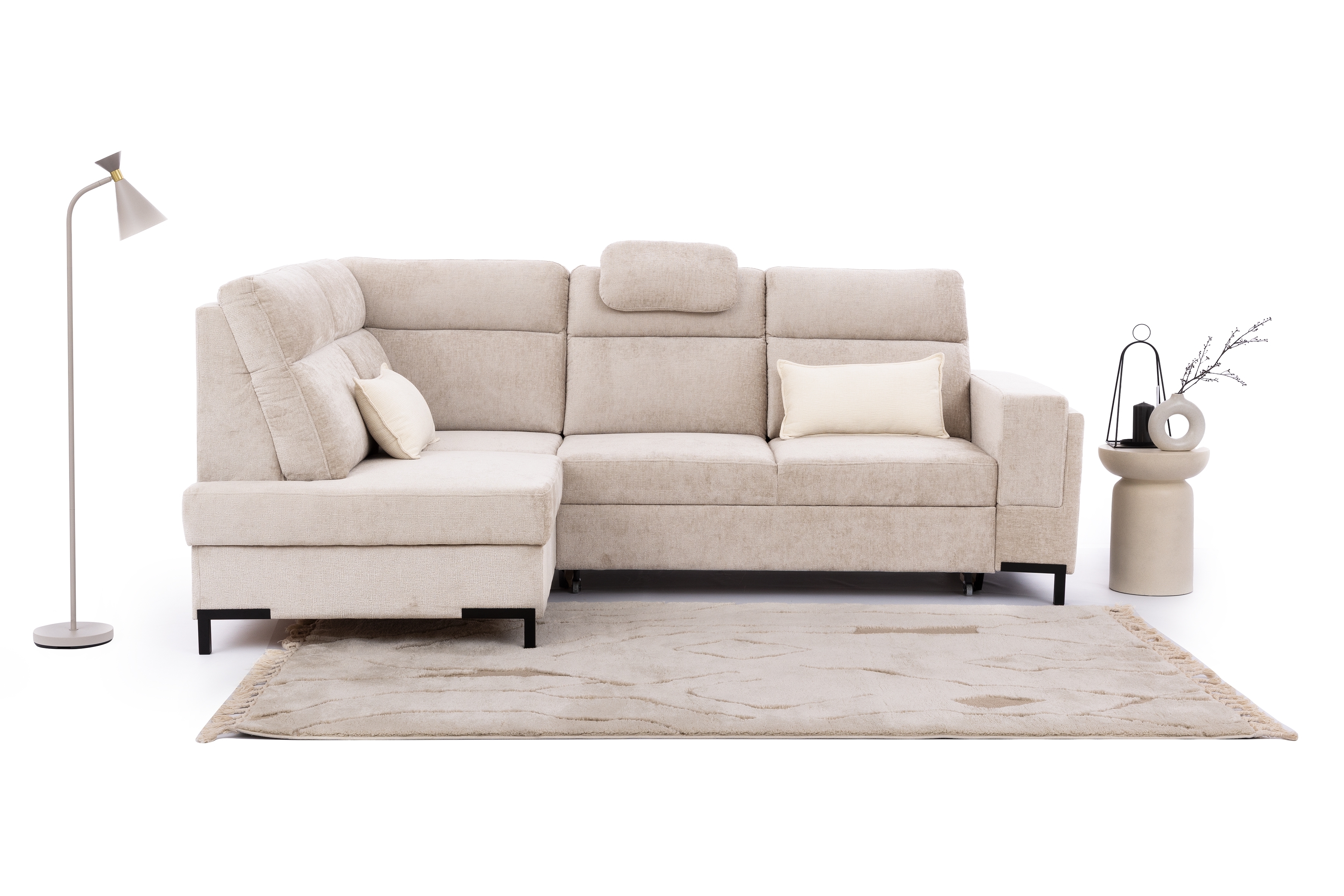 Rohová pohovka Loario L levá se širokými proříznutými boky - béžový szenil Perfect Harmony 07 Rohová sedací souprava Loario L levá z szerokim, wcietym bokiem - béžová šenil Perfect Harmony 07