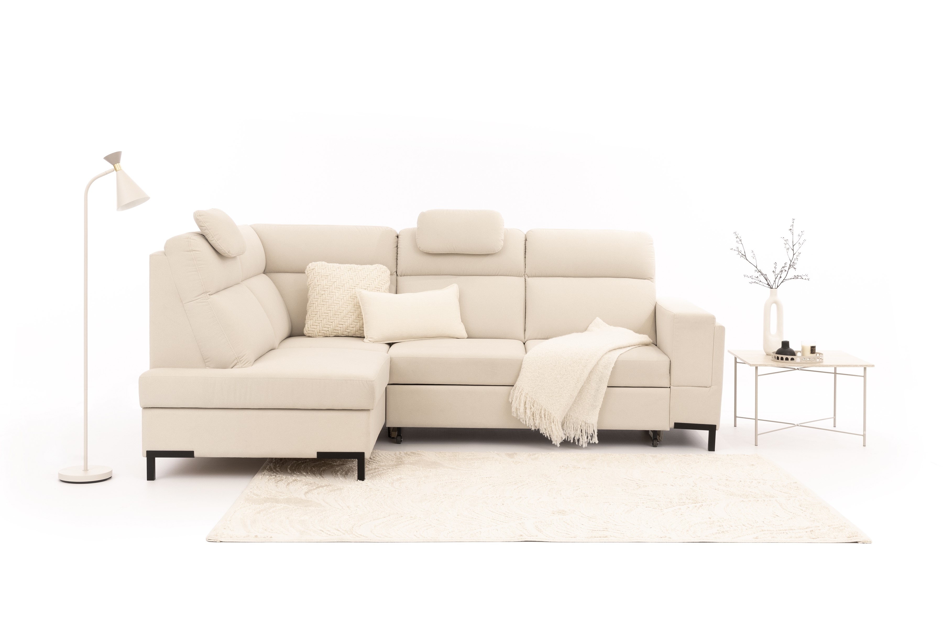 Rohová pohovka Loario L levá se širokými proříznutými boky Rohová sedací souprava Loario L levá z szerokim, wcietym bokiem