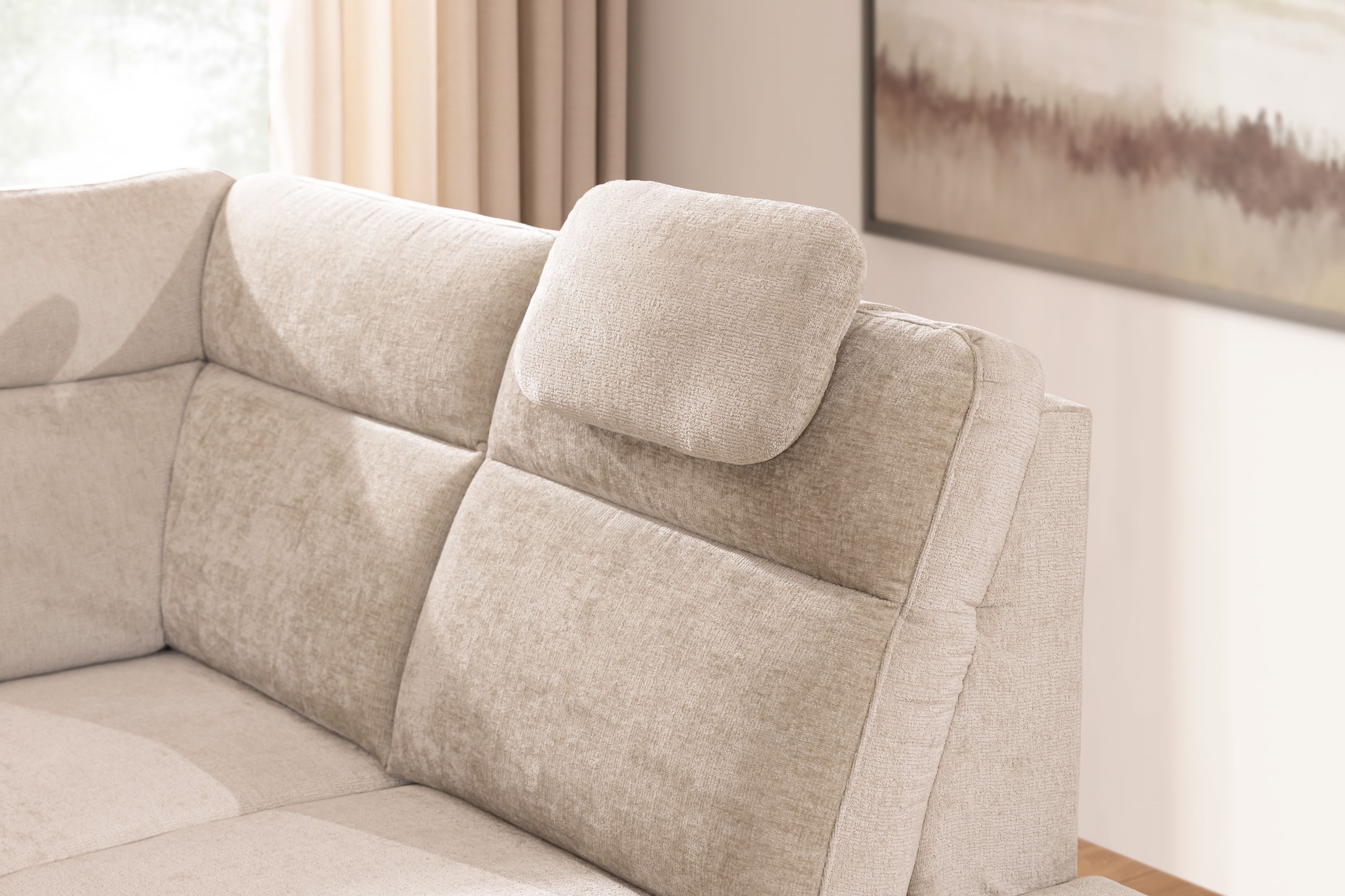 Rohová pohovka Loario L pravá se širokými boky - béžový szenil Perfect Harmony 07 Rohová sedací souprava Loario L pravá z szerokim bokiem - béžová šenil Perfect Harmony 07