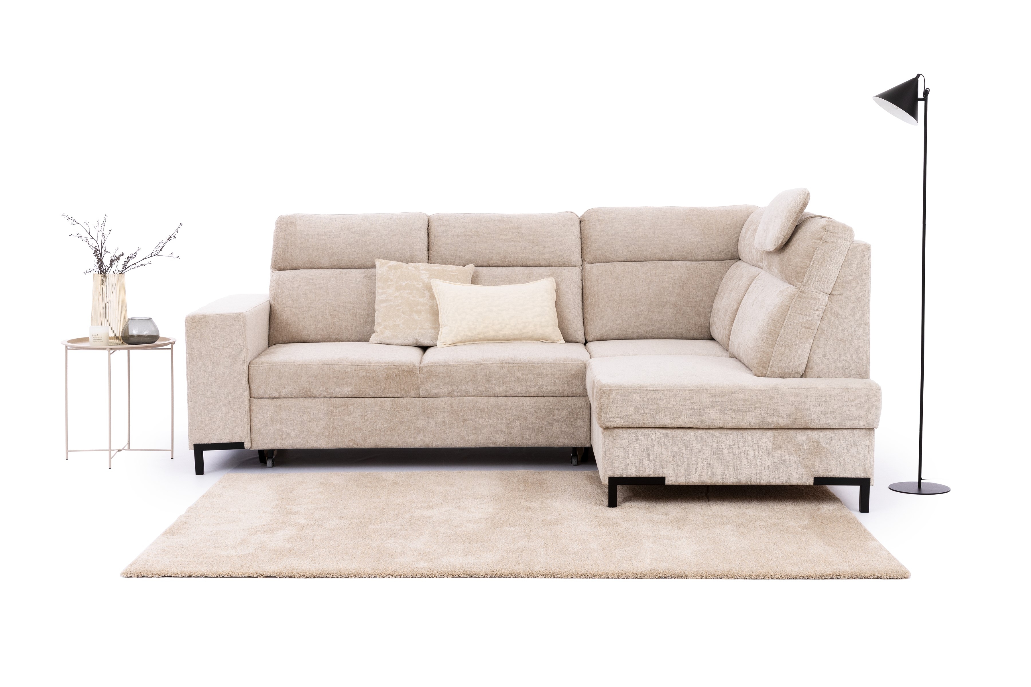 Rohová pohovka Loario L pravá se širokými boky - béžový szenil Perfect Harmony 07 Rohová sedací souprava Loario L pravá z szerokim bokiem - béžová šenil Perfect Harmony 07