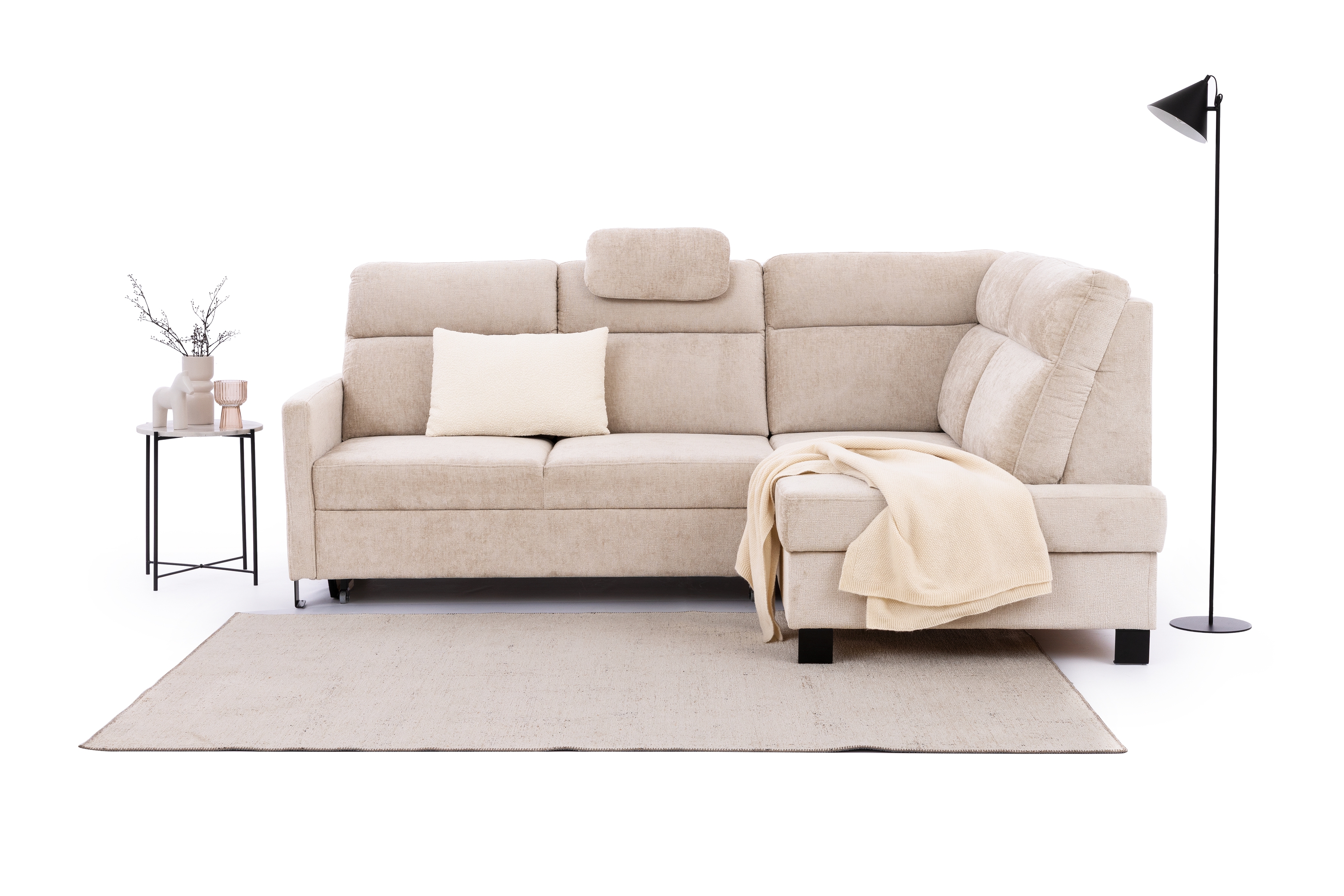 Rohová pohovka Loario L pravá s úzkými boky - béžový szenil Perfect Harmony 07 Rohová sedací souprava Loario L pravá z waskim bokiem - béžová šenil Perfect Harmony 07