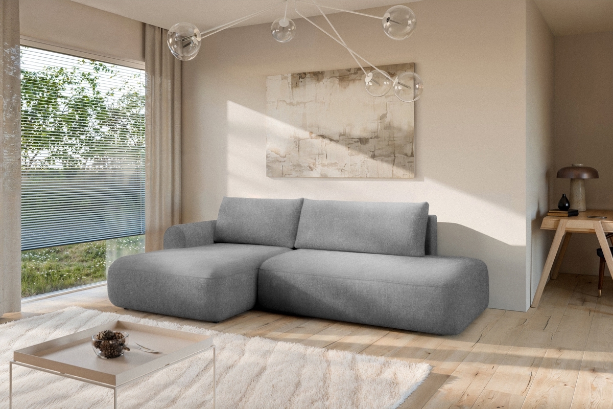 Rozkladacia rohová sedačka Lotulis L II ľavá – sivá hydrofóbna pletenina Blur 18 Rohová sedacia súprava Lotulis L s funkciou spánku Ľavá strana - šedá dzianina hydrofobowa Blur 18