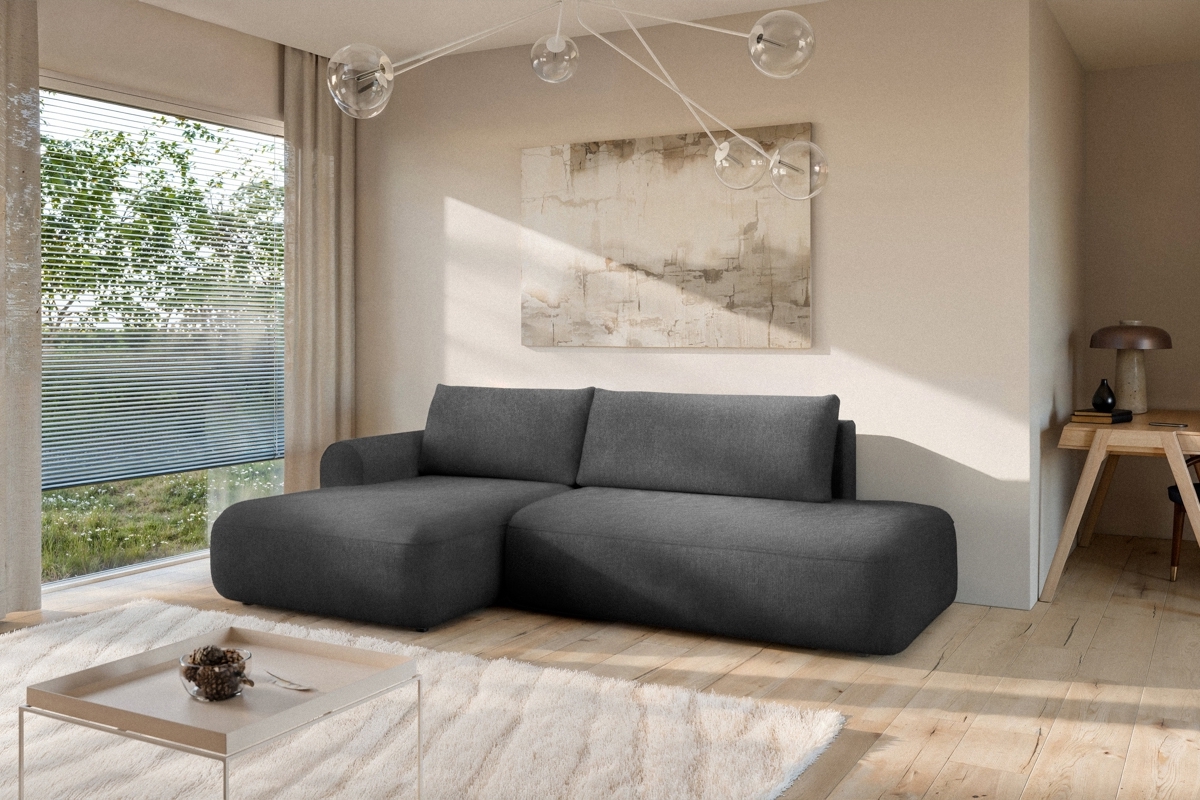 Rohová rozkladacia sedačka Lotulis L II ľavá – tmavosivá hydrofóbna pletenina Blur 19 Rohová sedacia súprava Lotulis L s funkciou spánku Ľavá strana - ciemno šedá dzianina hydrofobowa Blur 19