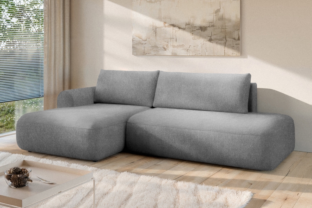 Rozkladacia rohová sedačka Lotulis L II ľavá – sivá hydrofóbna pletenina Blur 18 Rohová sedacia súprava Lotulis L s funkciou spánku Ľavá strana - šedá dzianina hydrofobowa Blur 18