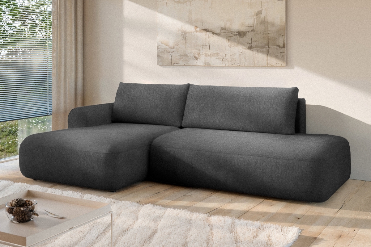 Rohová rozkladacia sedačka Lotulis L II ľavá – tmavosivá hydrofóbna pletenina Blur 19 Rohová sedacia súprava Lotulis L s funkciou spánku Ľavá strana - ciemno šedá dzianina hydrofobowa Blur 19
