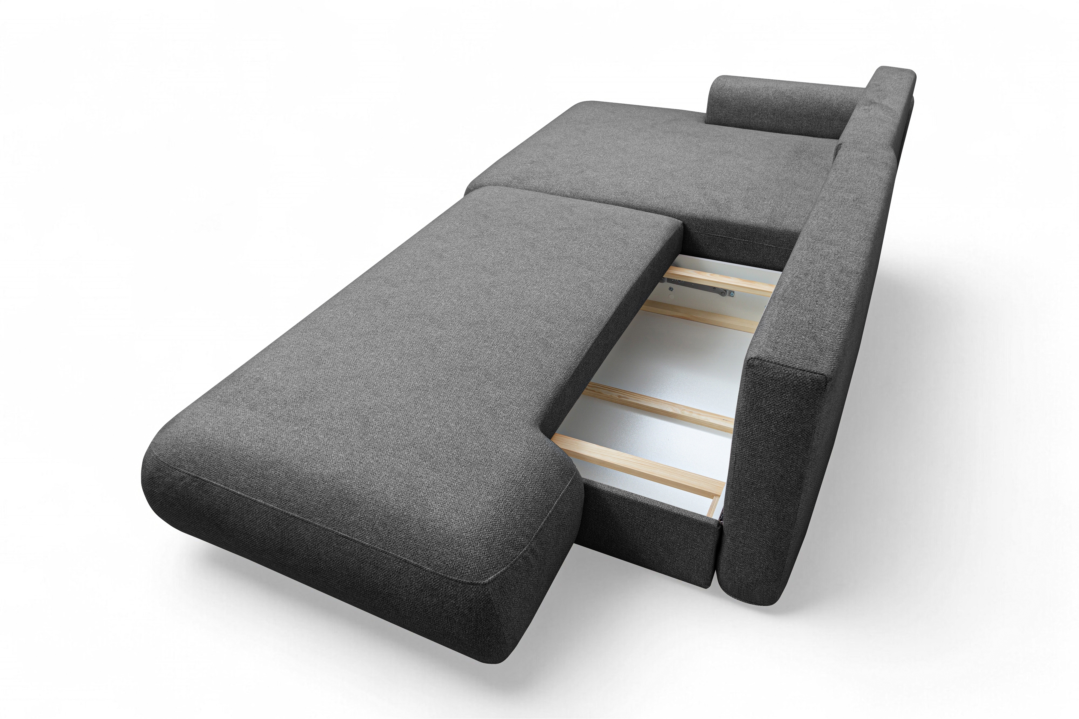 Rohová rozkladacia sedačka Lotulis L II ľavá – tmavosivá hydrofóbna pletenina Blur 19 Rohová sedacia súprava Lotulis L s funkciou spánku Ľavá strana - ciemno šedá dzianina hydrofobowa Blur 19