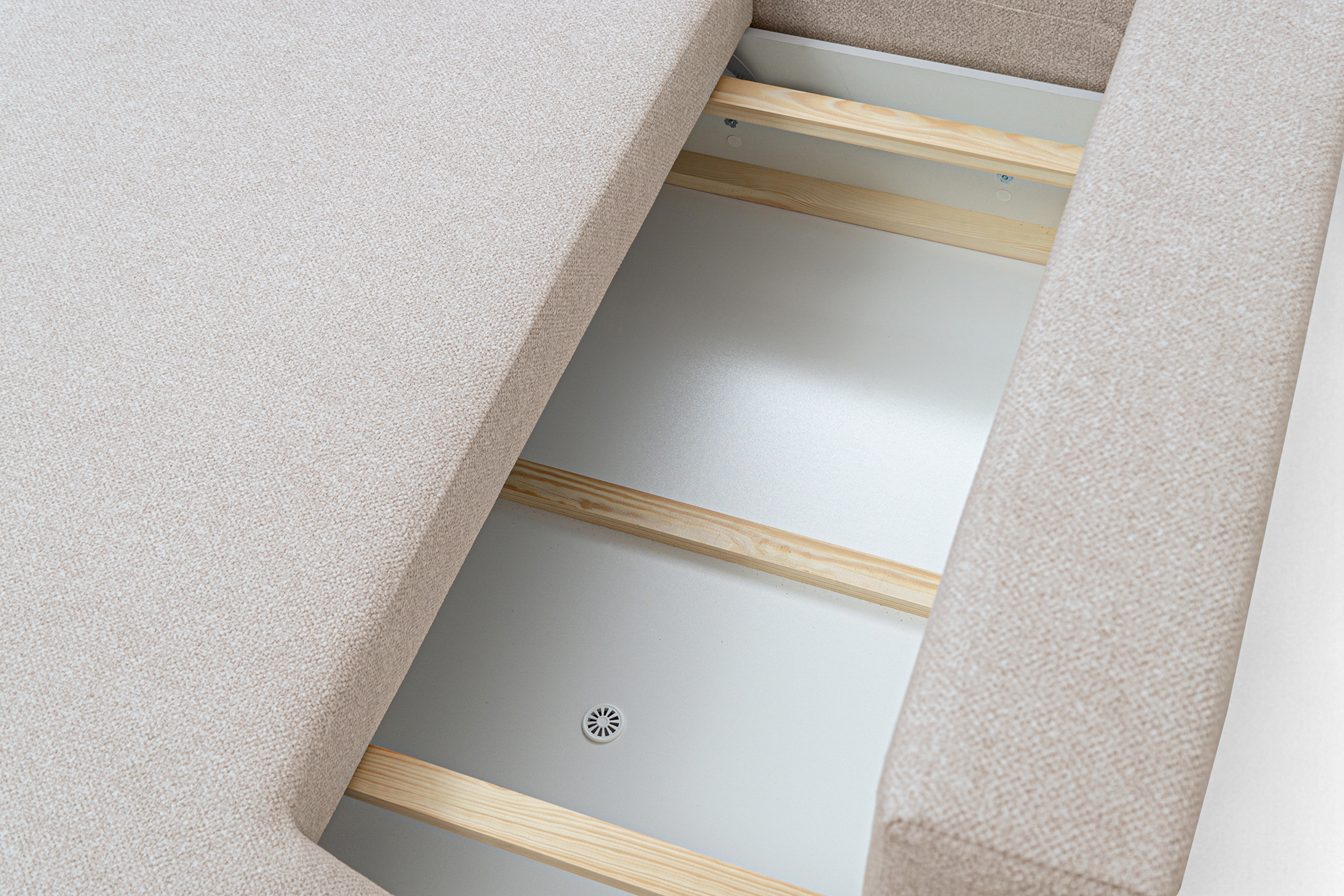 Rozkladacia rohová sedačka Lotulis L II ľavá – krémová hydrofóbna pletenina Blur 01 Rohová sedacia súprava Lotulis L s funkciou spánku Ľavá strana - kremowa dzianina hydrofobowa Blur 01 