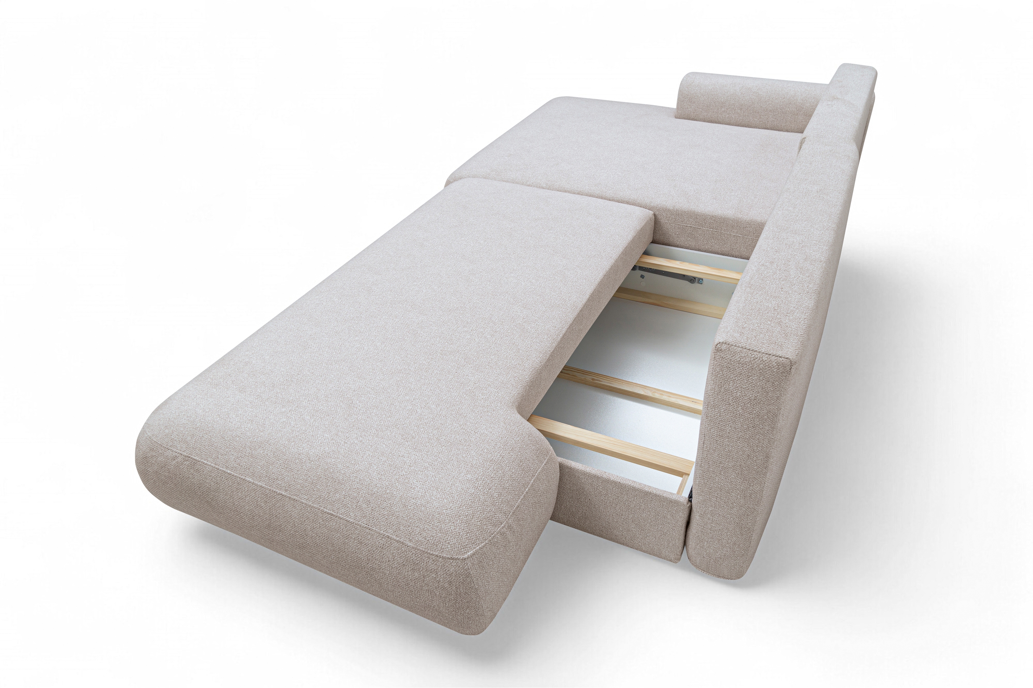 Rozkladacia rohová sedačka Lotulis L II ľavá – krémová hydrofóbna pletenina Blur 01 Rohová sedacia súprava Lotulis L s funkciou spánku Ľavá strana - kremowa dzianina hydrofobowa Blur 01 