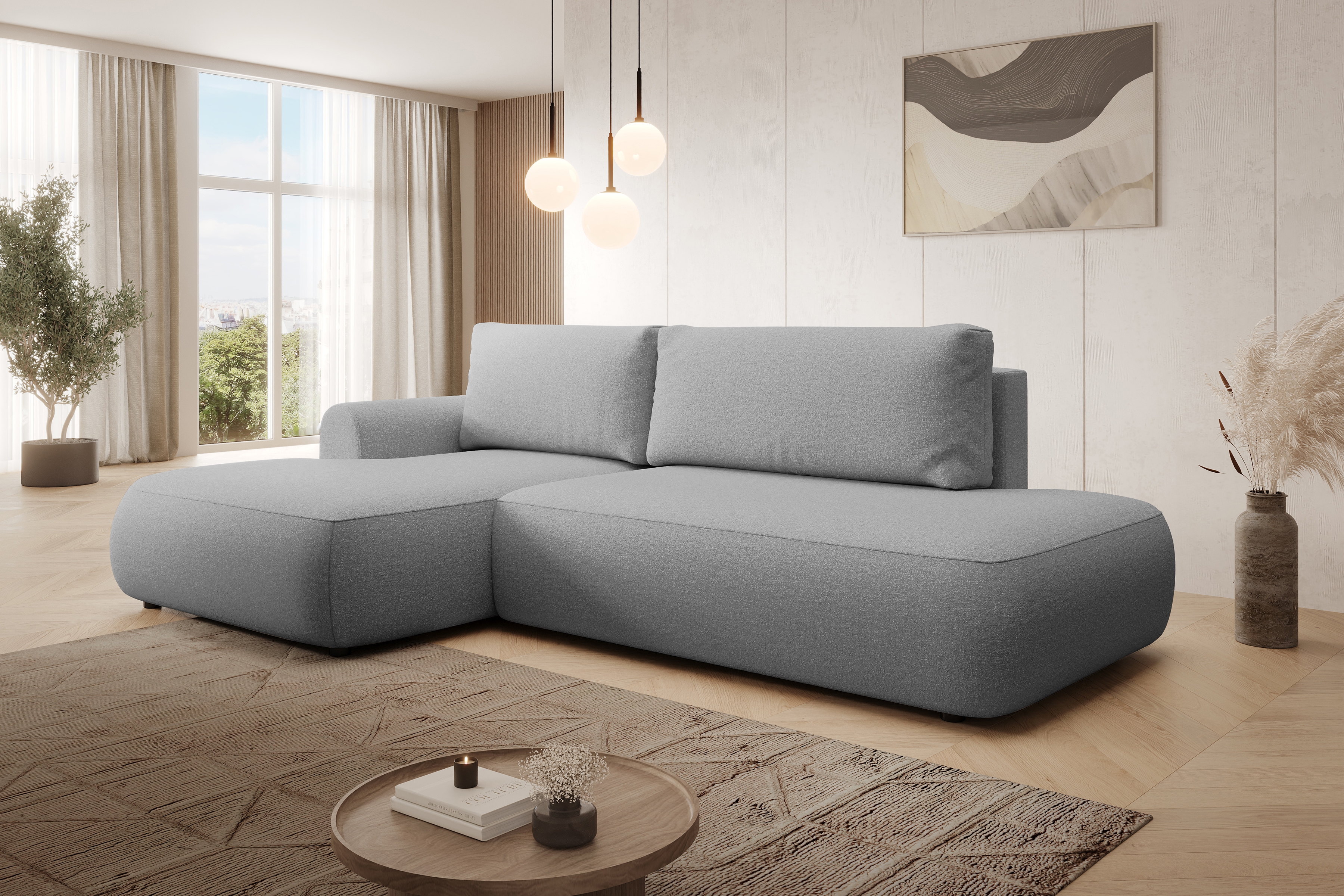 Rozkladacia rohová sedačka Lotulis L II ľavá – sivá hydrofóbna pletenina Blur 18 Rohová sedacia súprava Lotulis L s funkciou spánku Ľavá strana - šedá dzianina hydrofobowa Blur 18