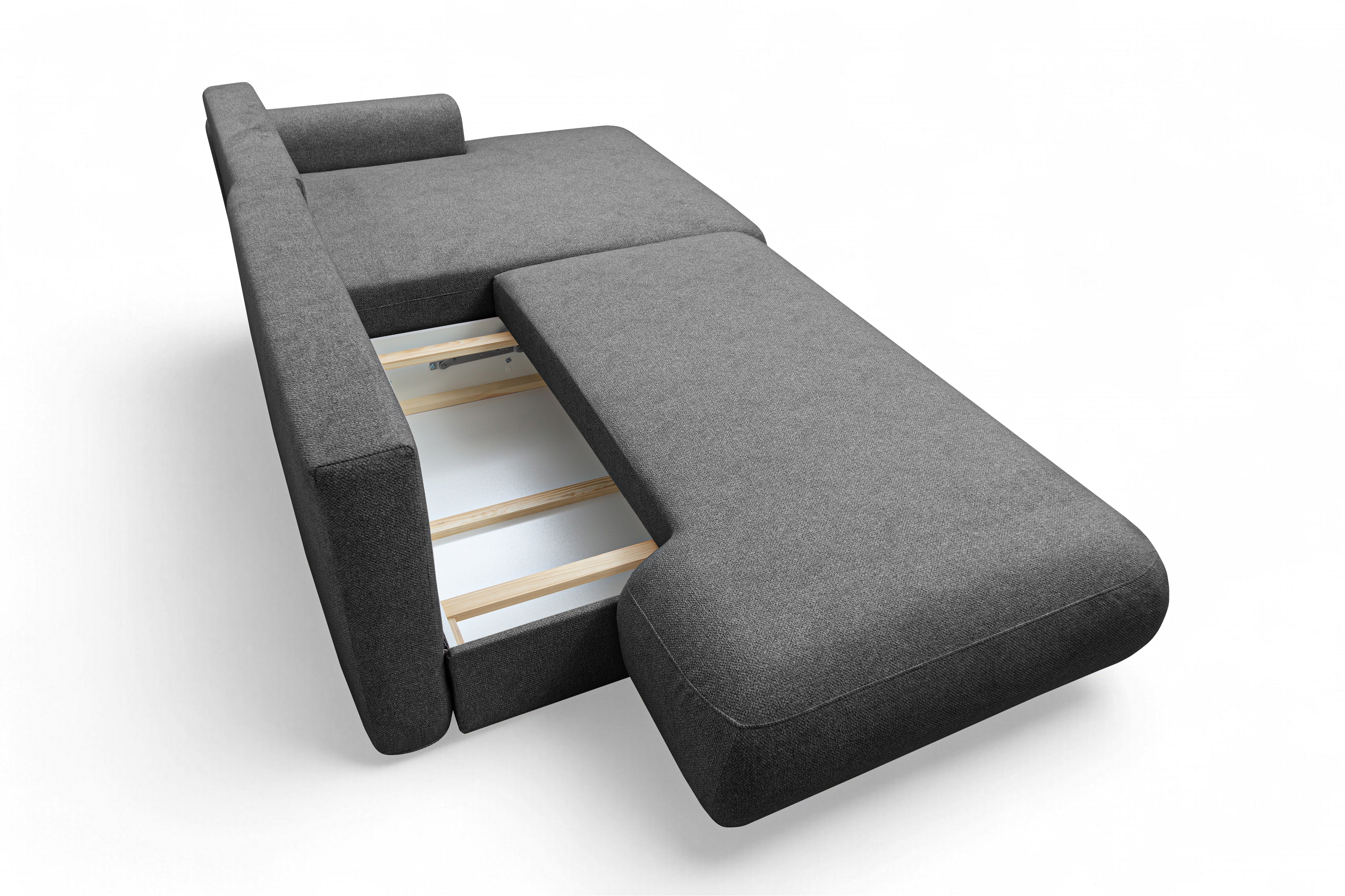 Rohová rozkladacia sedačka Lotulis L II pravá – tmavosivá hydrofóbna pletenina Blur 19 Rohová sedacia súprava Lotulis L s funkciou spánku pravá strana - ciemno šedá dzianina hydrofobowa Blur 19