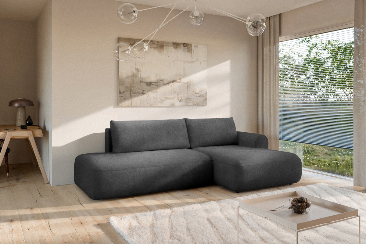 Rohová rozkladacia sedačka Lotulis L II pravá – tmavosivá hydrofóbna pletenina Blur 19 Rohová sedacia súprava Lotulis L s funkciou spánku pravá strana - ciemno šedá dzianina hydrofobowa Blur 19