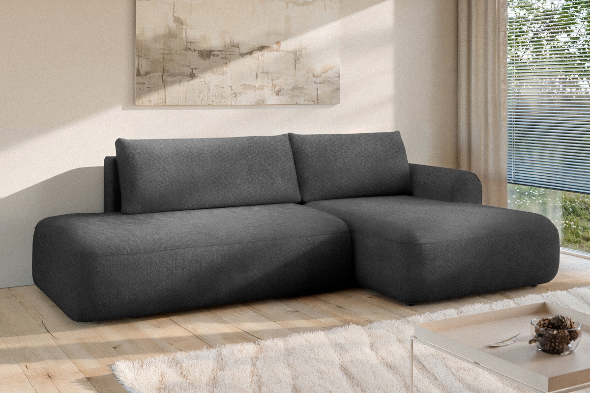Rohová rozkladacia sedačka Lotulis L II pravá – tmavosivá hydrofóbna pletenina Blur 19 Rohová sedacia súprava Lotulis L s funkciou spánku pravá strana - ciemno šedá dzianina hydrofobowa Blur 19