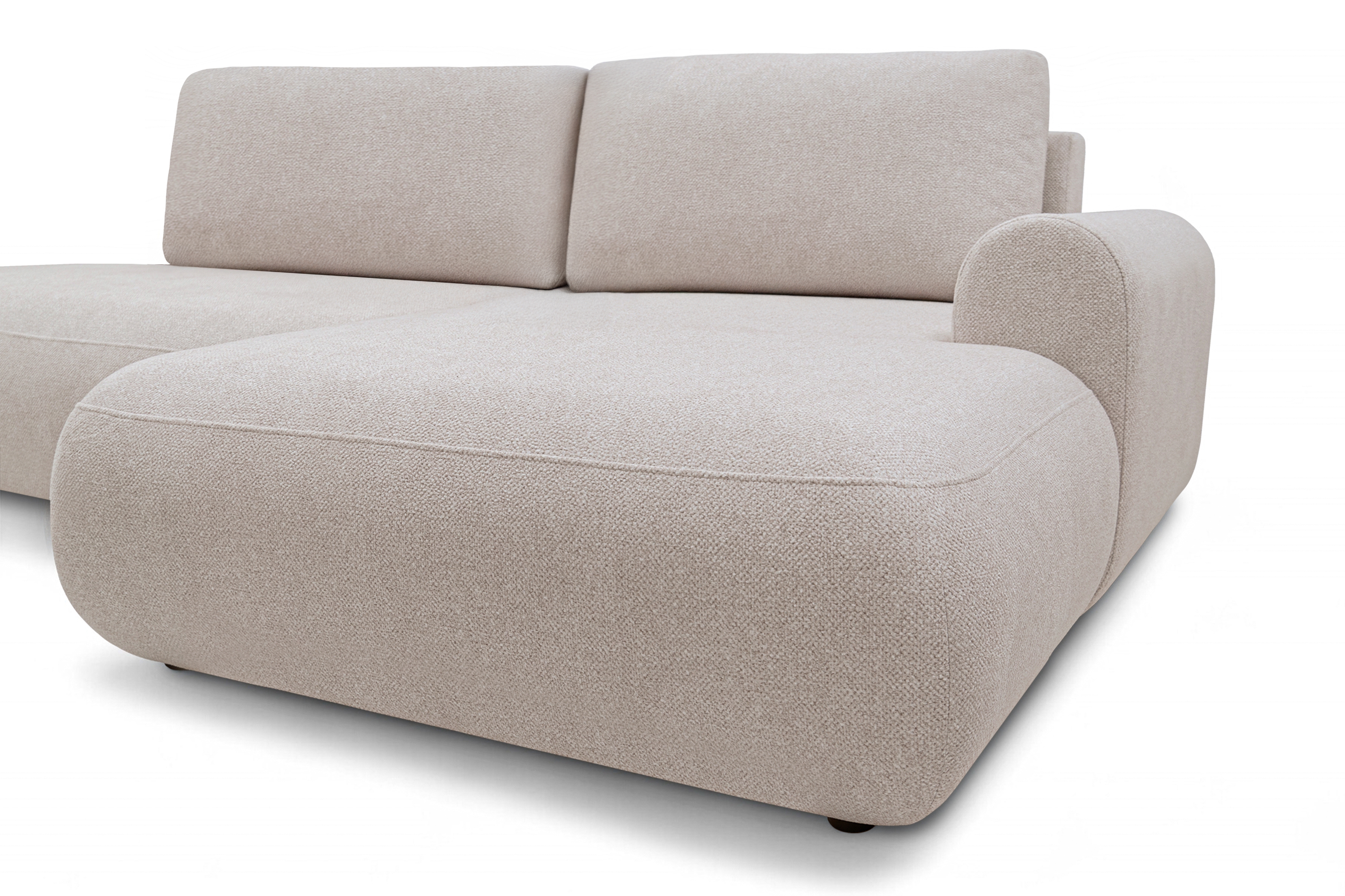 Rozkladacia rohová sedačka Lotulis L II pravá – krémová hydrofóbna pletenina Blur 01 Rohová sedacia súprava Lotulis L s funkciou spánku pravá strana - kremowa dzianina hydrofobowa Blur 01