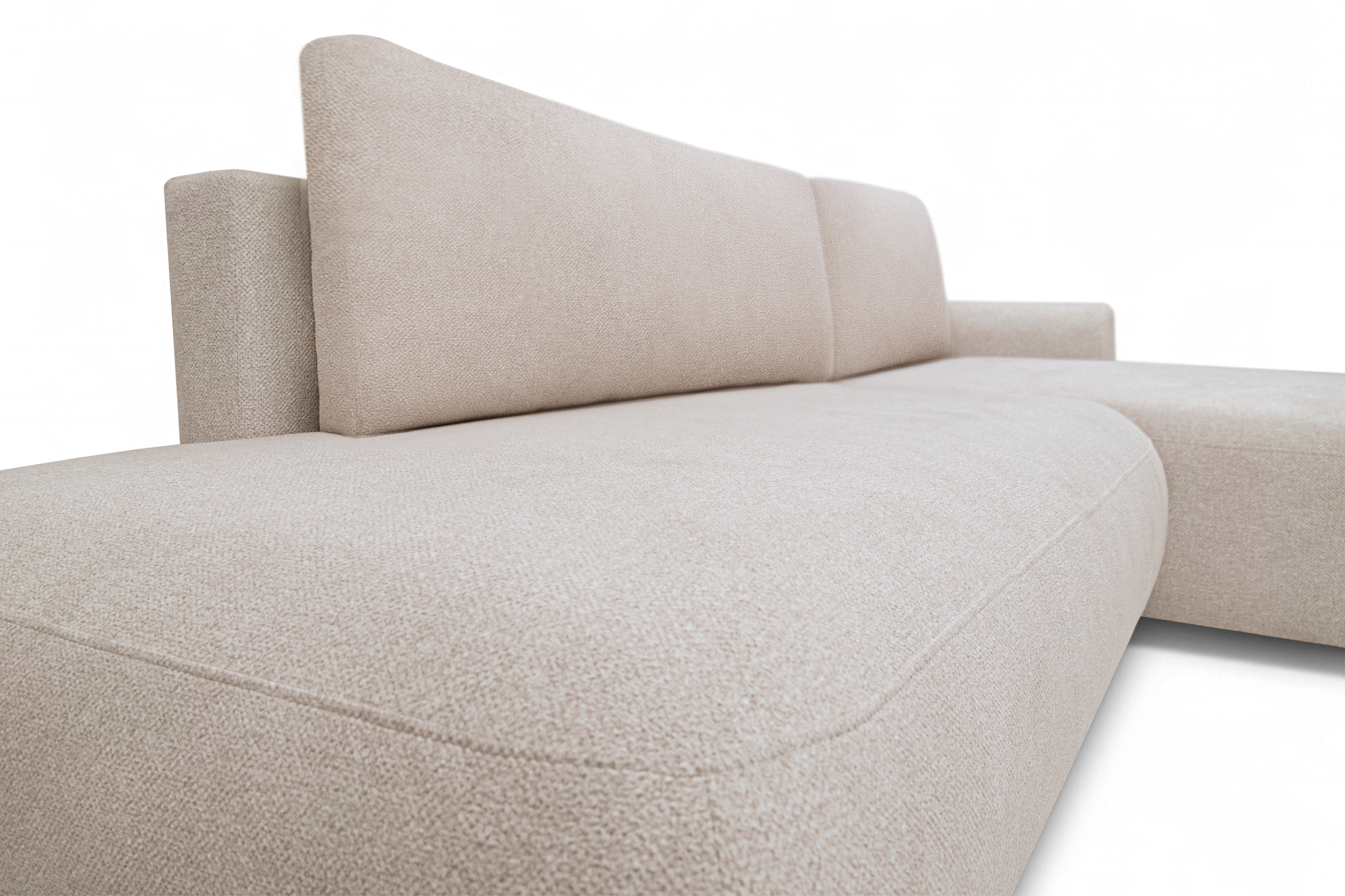 Rozkladacia rohová sedačka Lotulis L II pravá – krémová hydrofóbna pletenina Blur 01 Rohová sedacia súprava Lotulis L s funkciou spánku pravá strana - kremowa dzianina hydrofobowa Blur 01