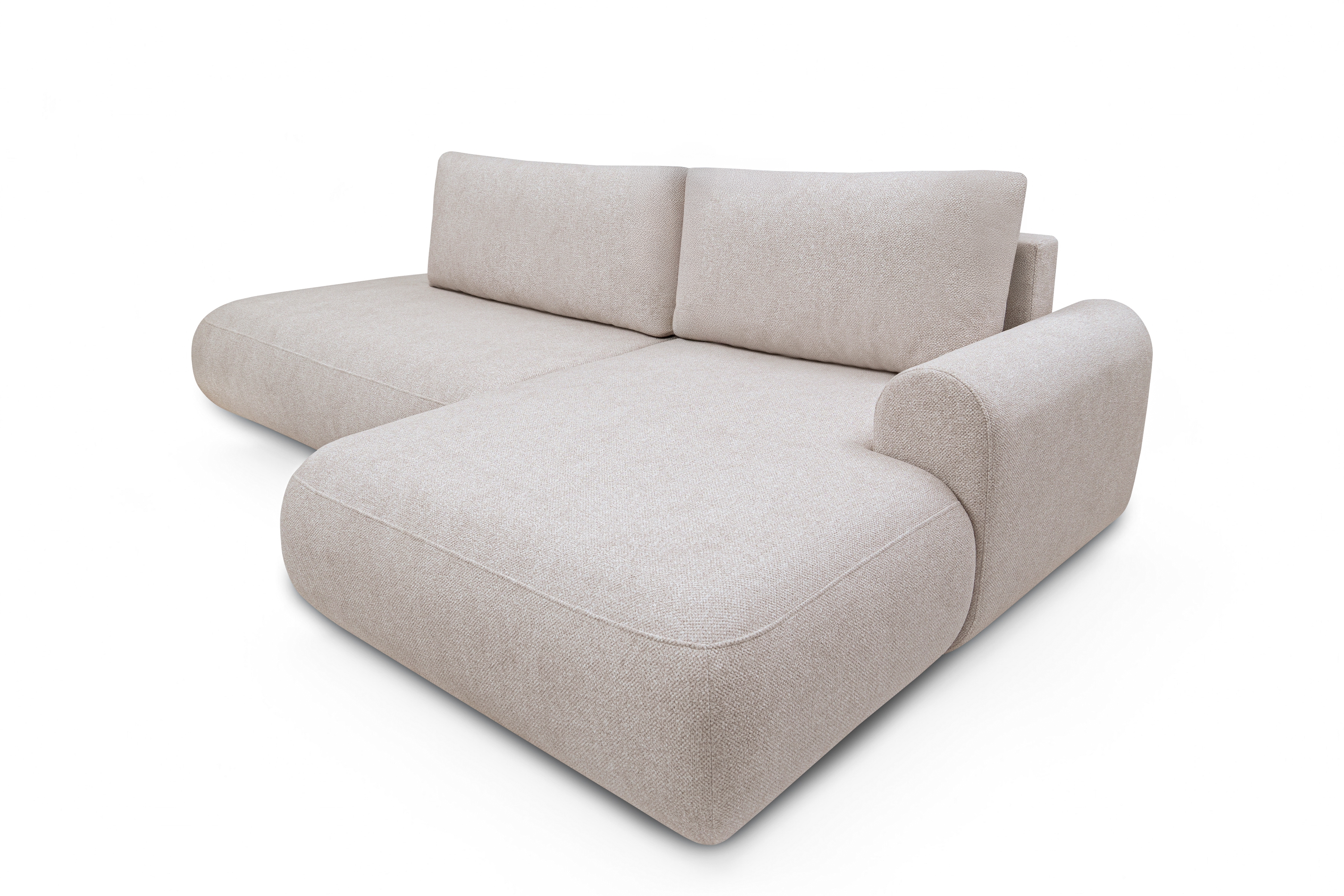 Rozkladacia rohová sedačka Lotulis L II pravá – krémová hydrofóbna pletenina Blur 01 Rohová sedacia súprava Lotulis L s funkciou spánku pravá strana - kremowa dzianina hydrofobowa Blur 01