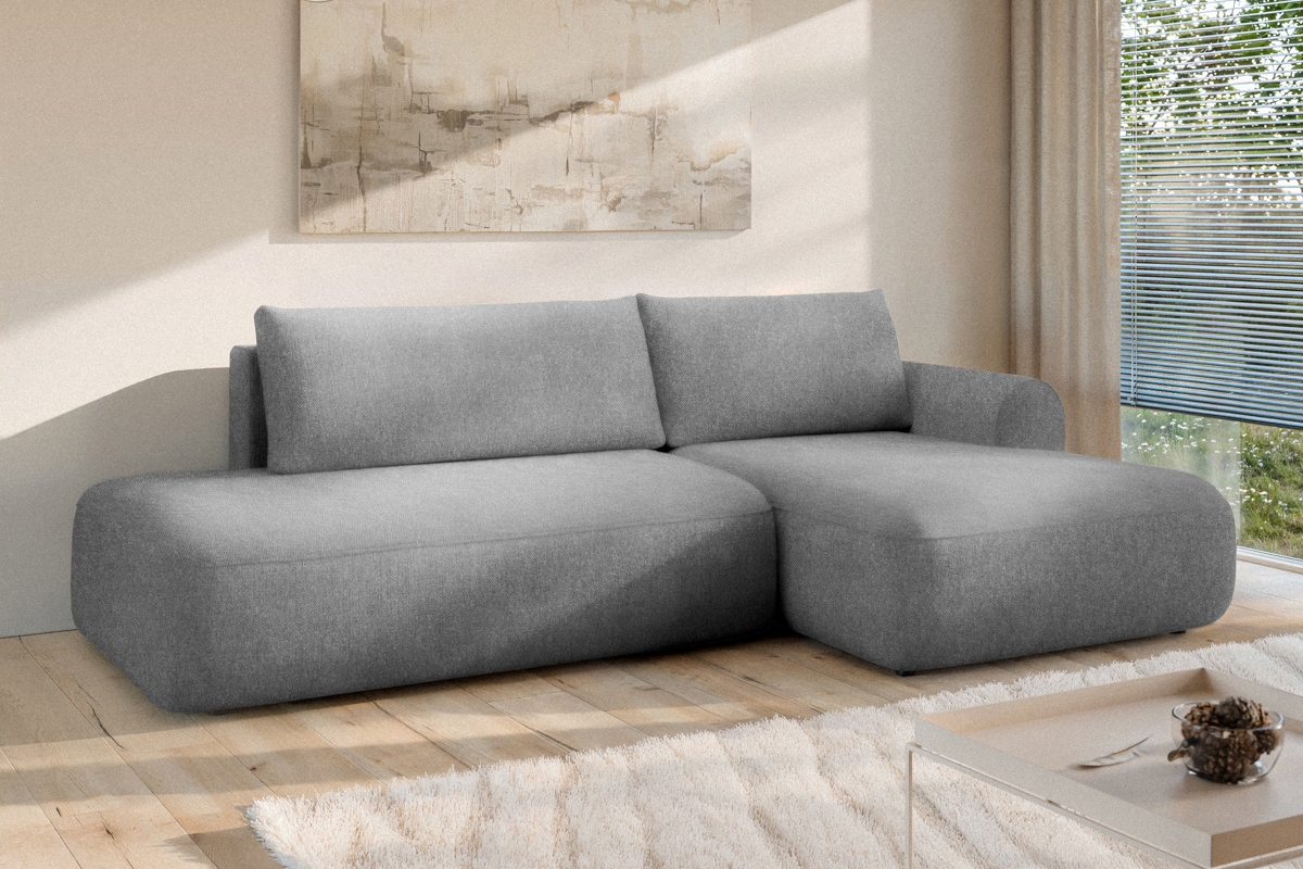 Rozkladacia rohová sedačka Lotulis L II pravá – sivá hydrofóbna pletenina Blur 18 Rohová sedacia súprava Lotulis L s funkciou spánku pravá strana - šedá dzianina hydrofobowa Blur 18