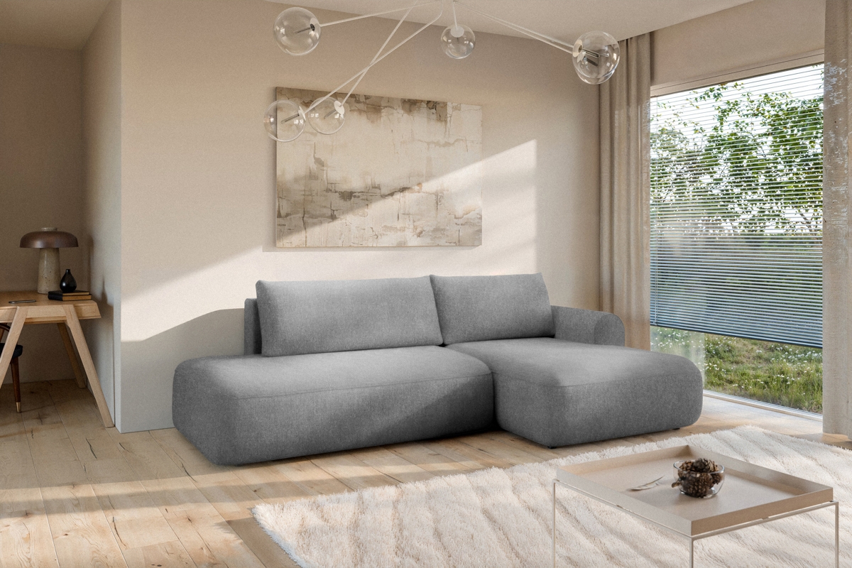 Rozkladacia rohová sedačka Lotulis L II pravá – sivá hydrofóbna pletenina Blur 18 Rohová sedacia súprava Lotulis L s funkciou spánku pravá strana - šedá dzianina hydrofobowa Blur 18