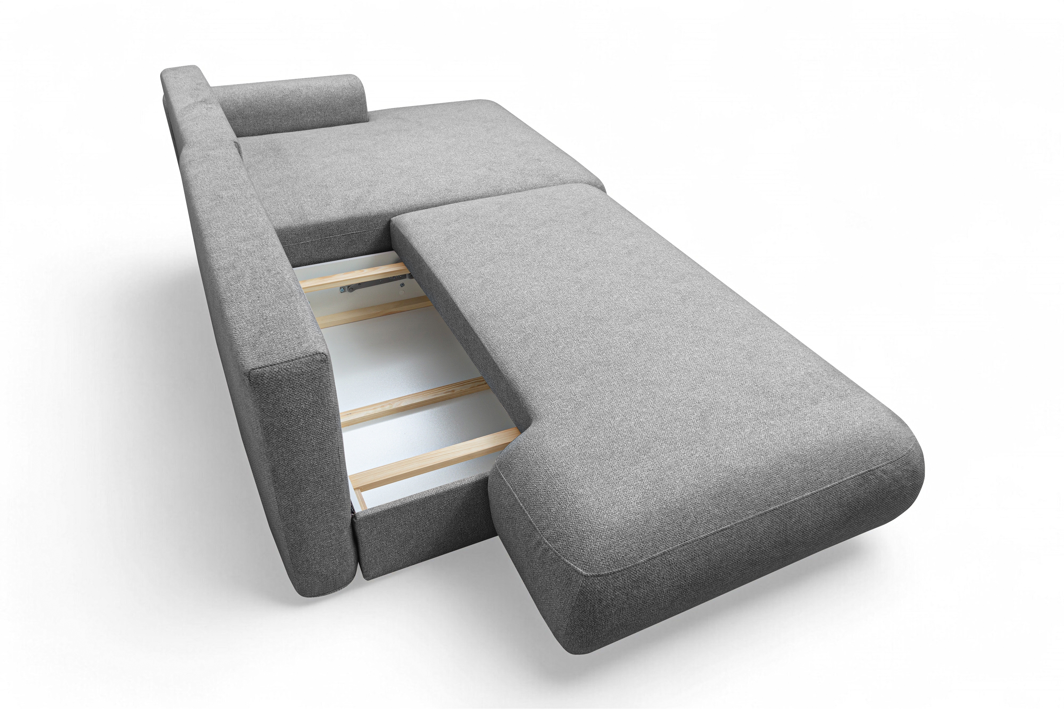 Rozkladacia rohová sedačka Lotulis L II pravá – sivá hydrofóbna pletenina Blur 18 Rohová sedacia súprava Lotulis L s funkciou spánku pravá strana - šedá dzianina hydrofobowa Blur 18