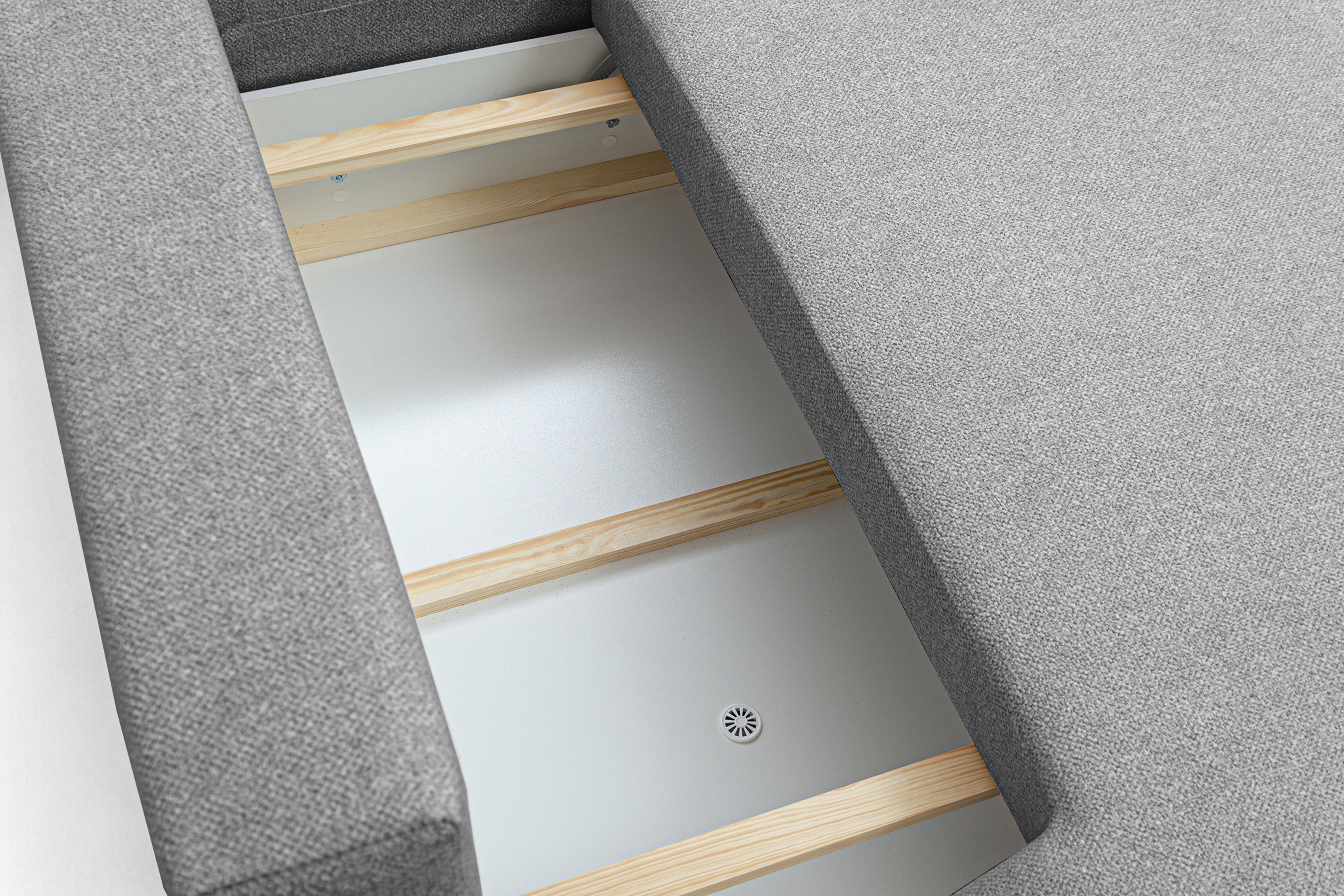 Rozkladacia rohová sedačka Lotulis L II pravá – sivá hydrofóbna pletenina Blur 18 Rohová sedacia súprava Lotulis L s funkciou spánku pravá strana - šedá dzianina hydrofobowa Blur 18