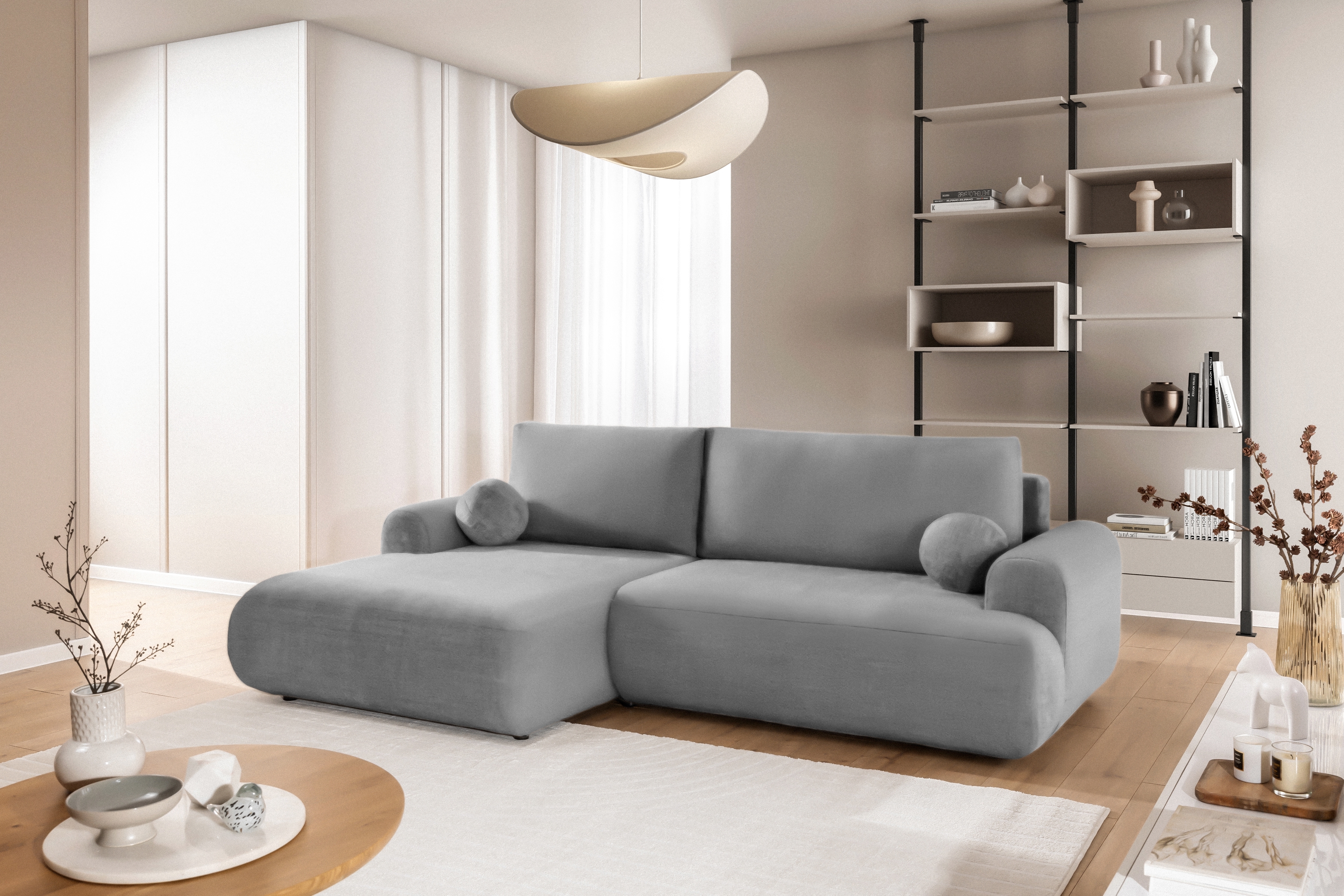 Rozkládací rohová sedací souprava Lotulis Mini levá - šedá Blur 18 Rohová sedací souprava Lotulis Mini rozkládací levá - šedá Pletenina hydrofobowa Blur 18 