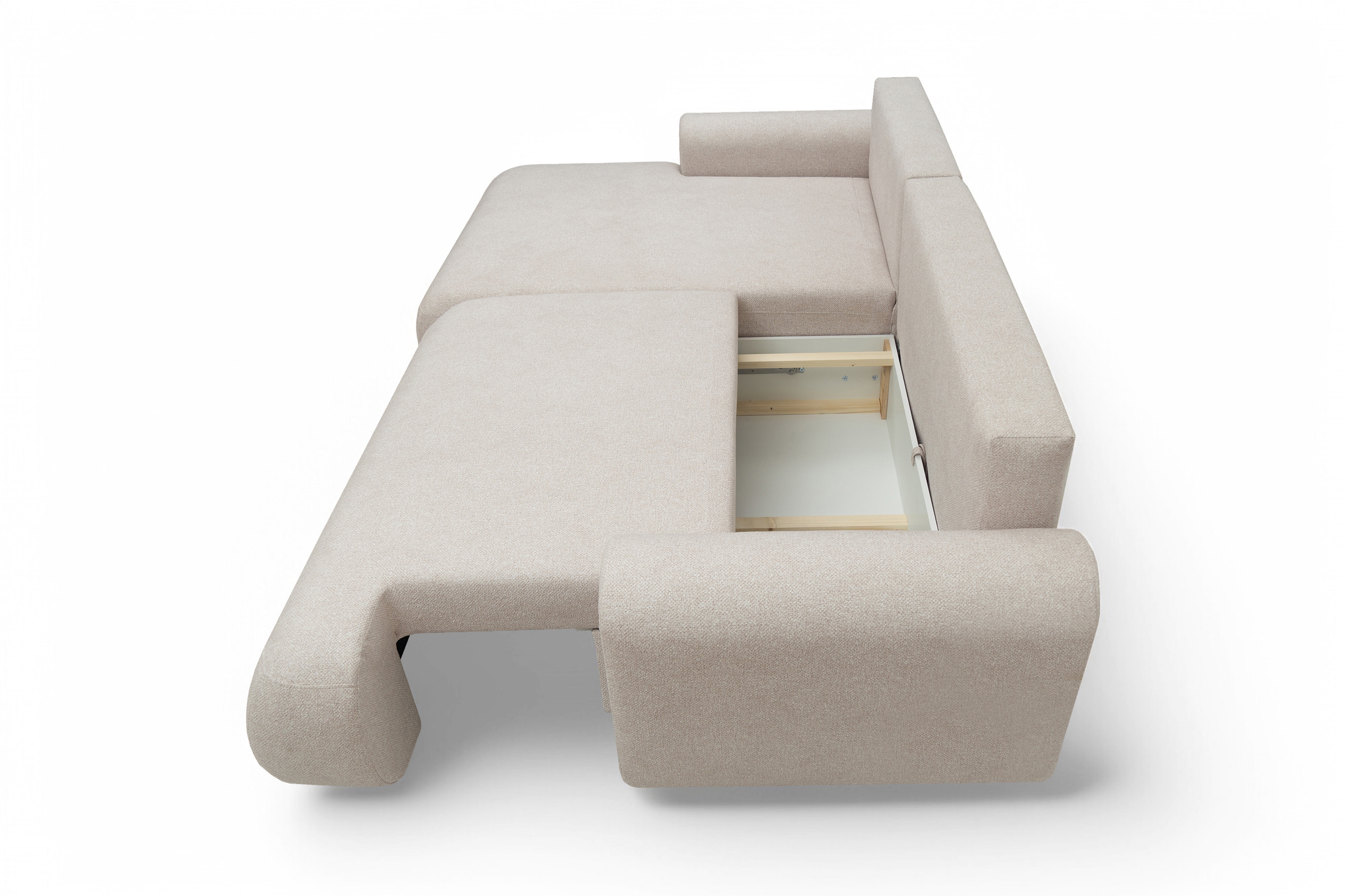 Rozkladacia rohová sedacia súprava Lotulis Mini ľavá - krémová pletenina Blur 01 Rohová sedacia súprava Lotulis Mini s funkciou spánku Ľavá strana - kremowa dzianina hydrofobowa Blur 01 