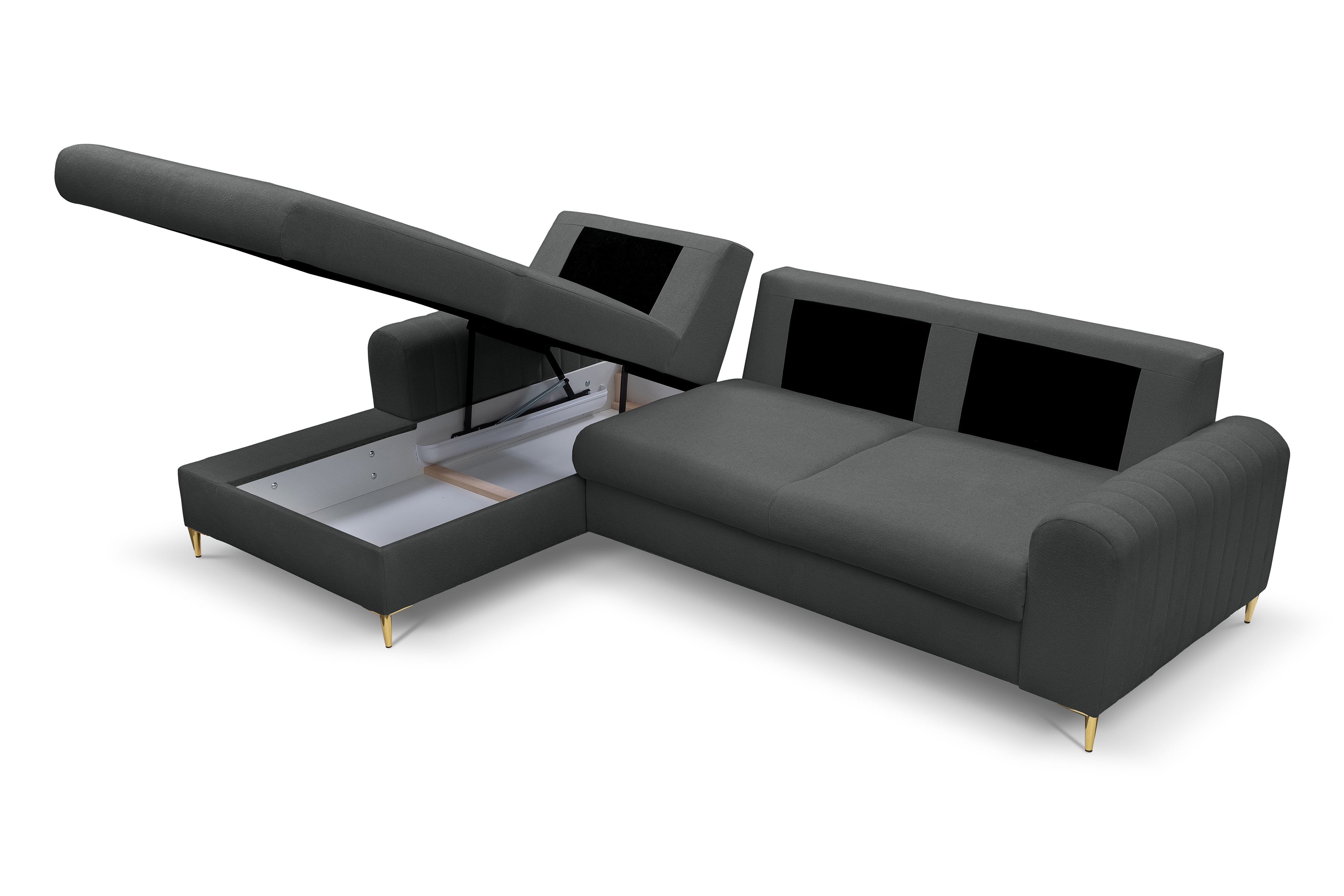 Rozkládací rohová sedací souprava Lumer levá - grafitová látka Loft 24 Rohová sedací souprava Lumer s funkcí spaní Strana levá - grafitová plecionka Loft 24