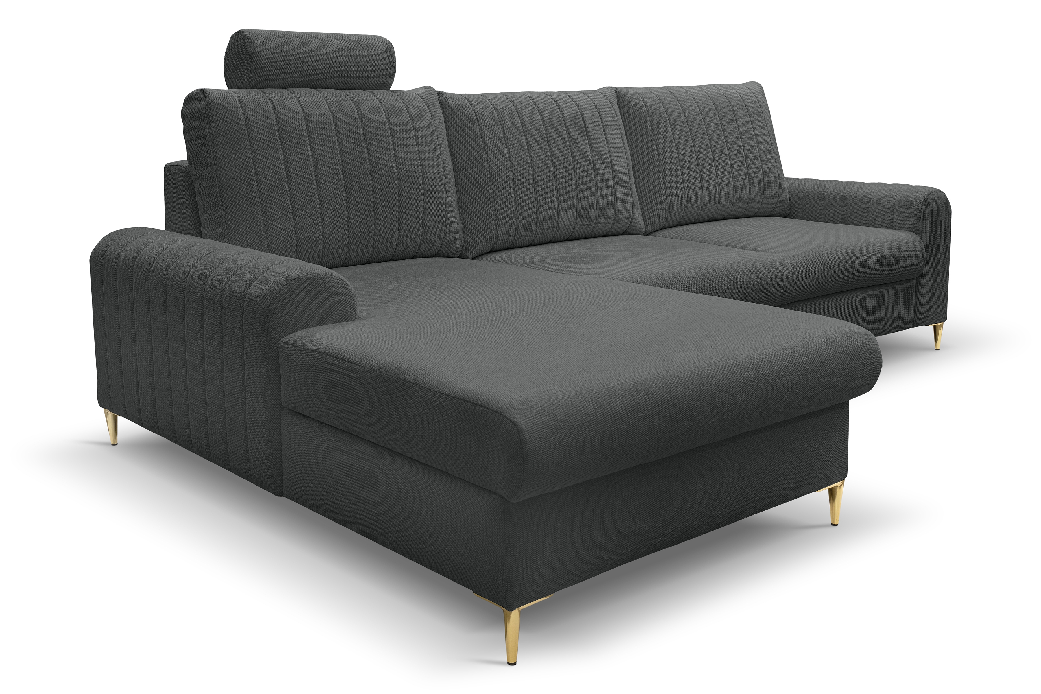 Rozkládací rohová sedací souprava Lumer levá - grafitová látka Loft 24 Rohová sedací souprava Lumer s funkcí spaní Strana levá - grafitová plecionka Loft 24