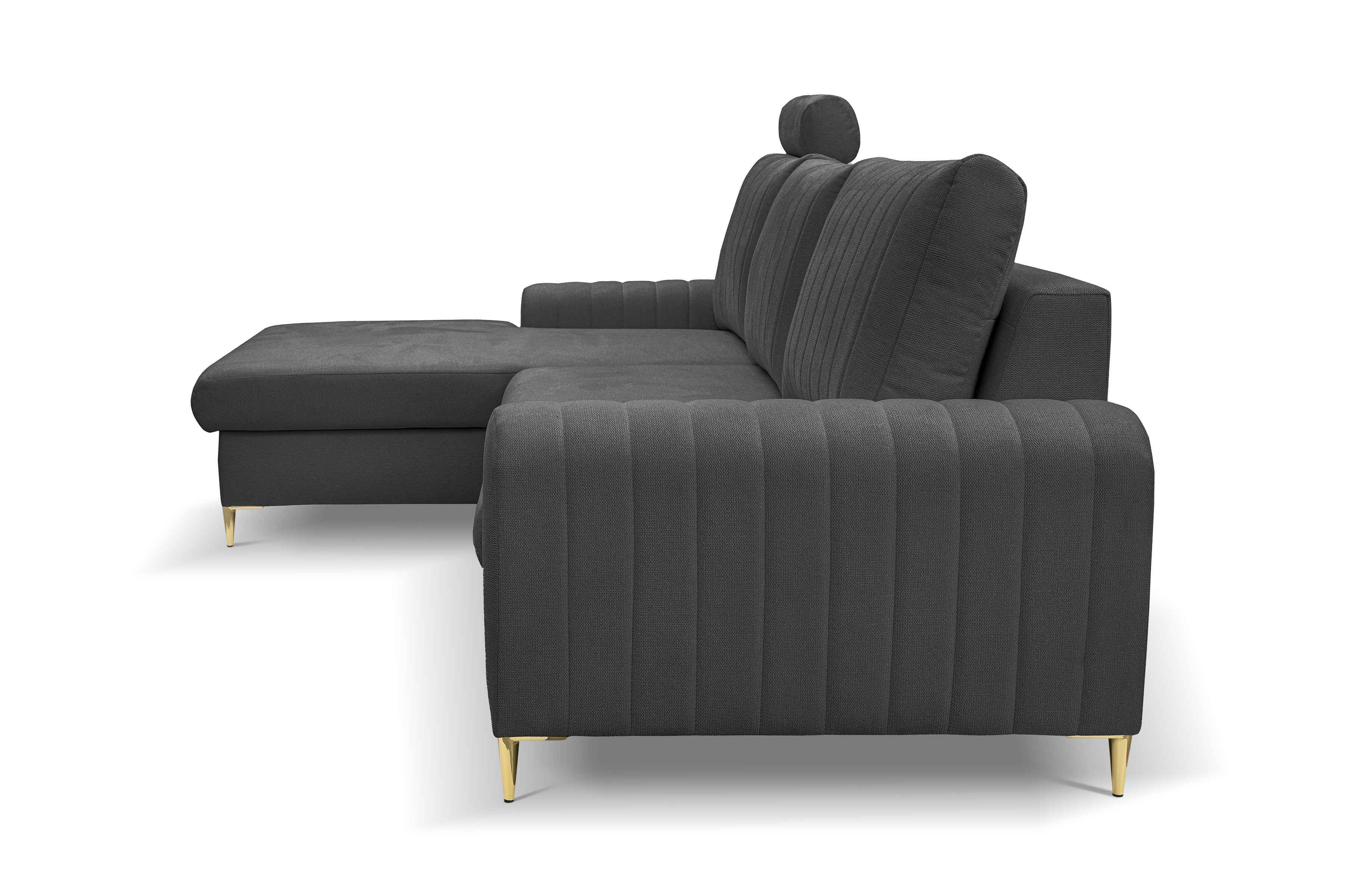 Rozkládací rohová sedací souprava Lumer levá - grafitová látka Loft 24 Rohová sedací souprava Lumer s funkcí spaní Strana levá - grafitová plecionka Loft 24