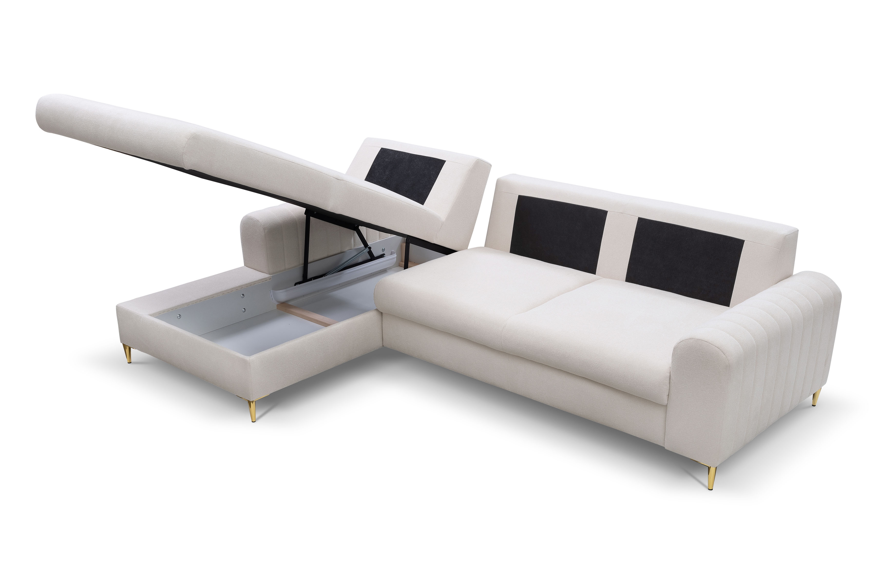 Rozkládací rohová sedací souprava Lumer levá - krémová látka Loft 1 Rohová sedací souprava Lumer s funkcí spaní Strana levá - kremowa plecionka Loft 1