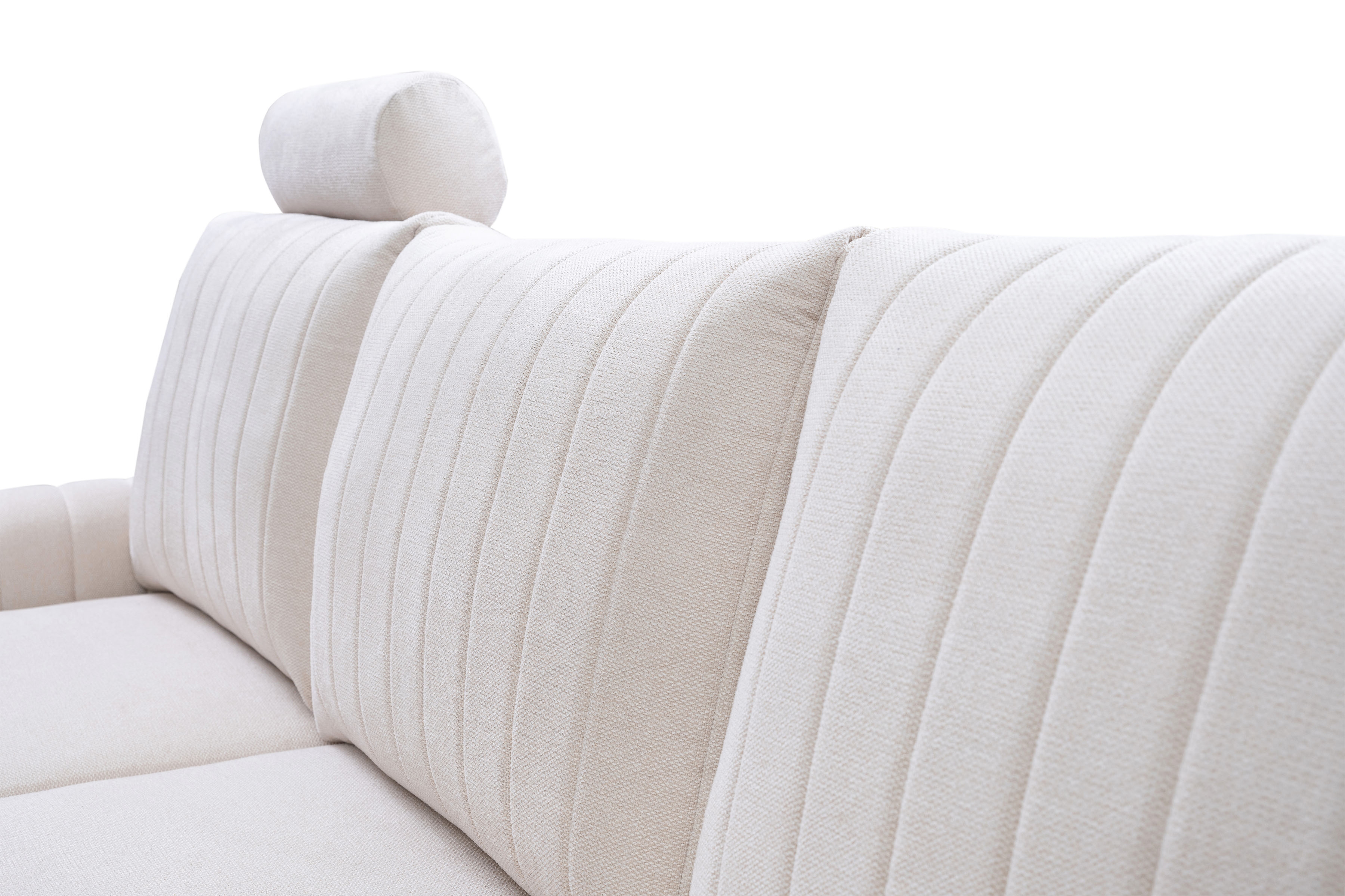 Rozkládací rohová sedací souprava Lumer levá - krémová látka Loft 1 Rohová sedací souprava Lumer s funkcí spaní Strana levá - kremowa plecionka Loft 1