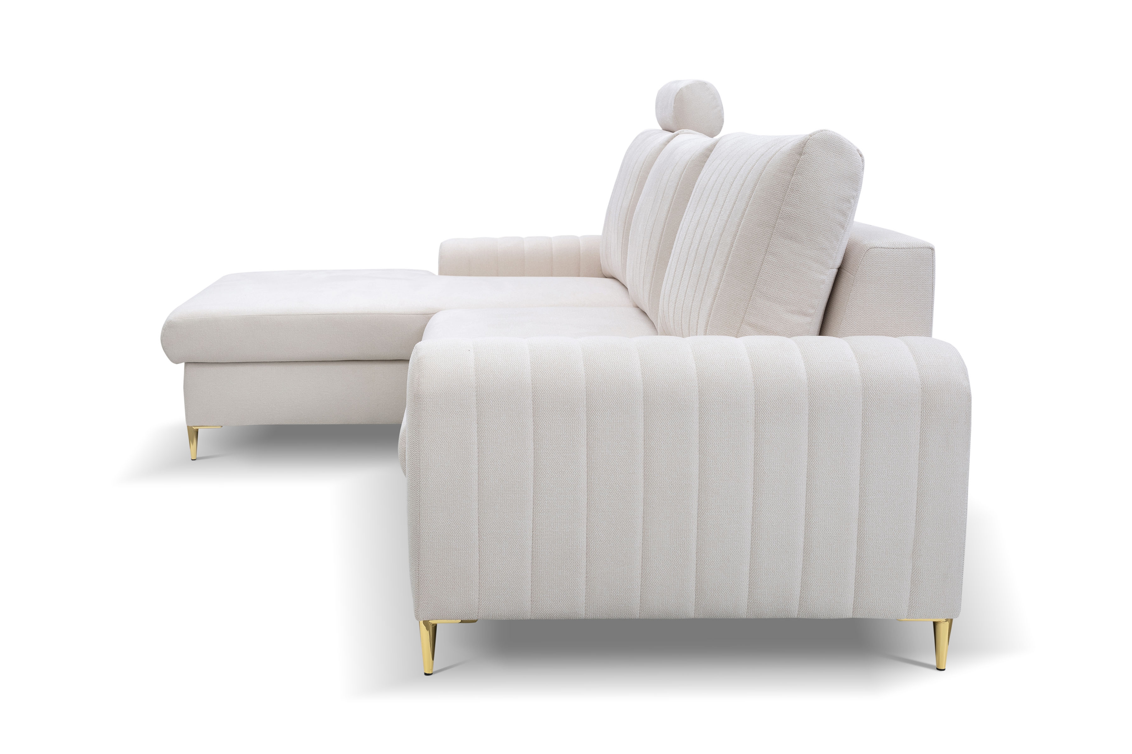 Rozkládací rohová sedací souprava Lumer levá - krémová látka Loft 1 Rohová sedací souprava Lumer s funkcí spaní Strana levá - kremowa plecionka Loft 1