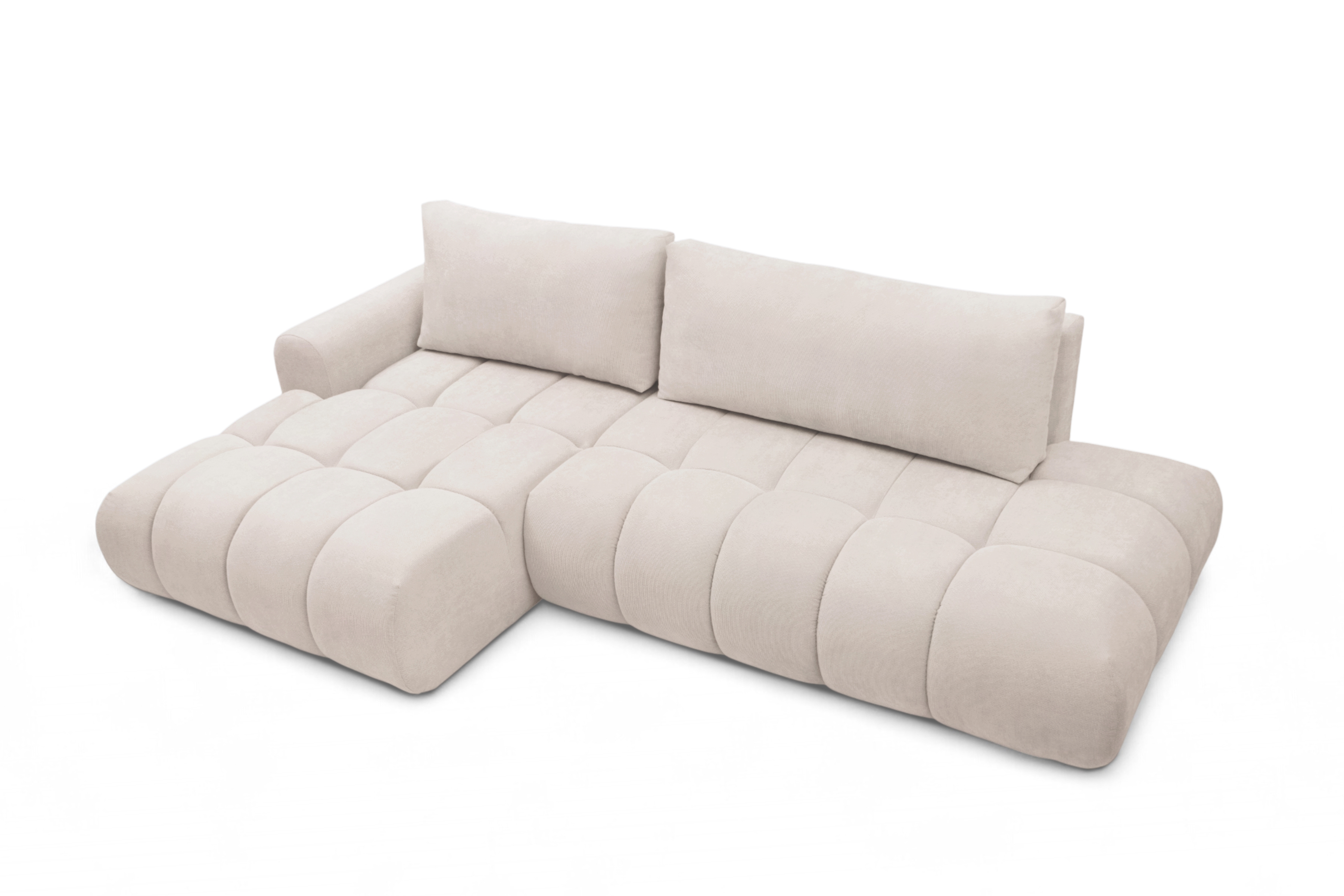 Rohová rozkládací pohovka Lutario L II levá s funkcí spánku - béžová hydrofobní tkanina Venice 2026 Rohová sedací souprava Lutario L II rozkládací levá - béžová plecionka hydrofobowa Venice 2026