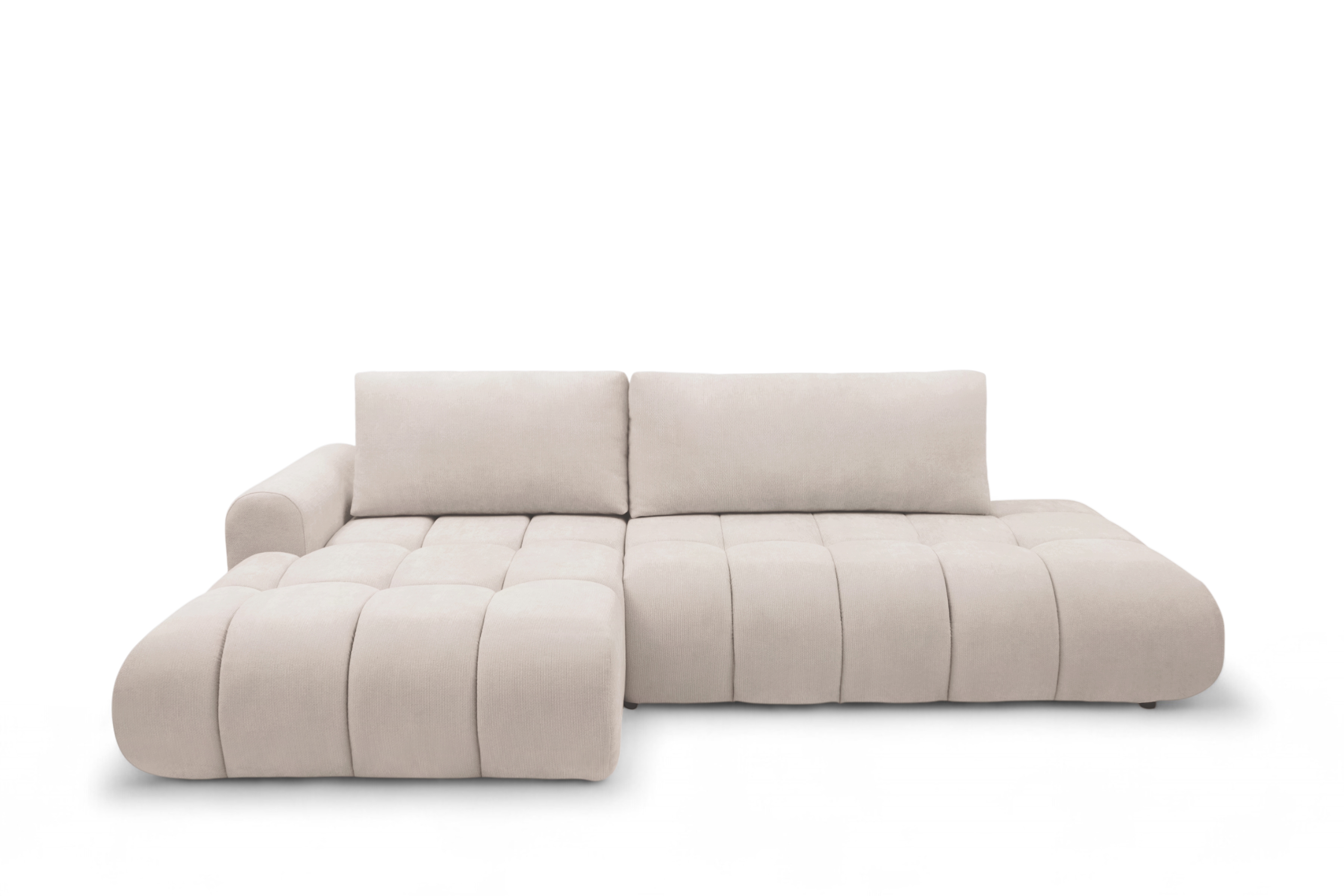 Rohová rozkládací pohovka Lutario L II levá s funkcí spánku - béžová hydrofobní tkanina Venice 2026 Rohová sedací souprava Lutario L II rozkládací levá - béžová plecionka hydrofobowa Venice 2026