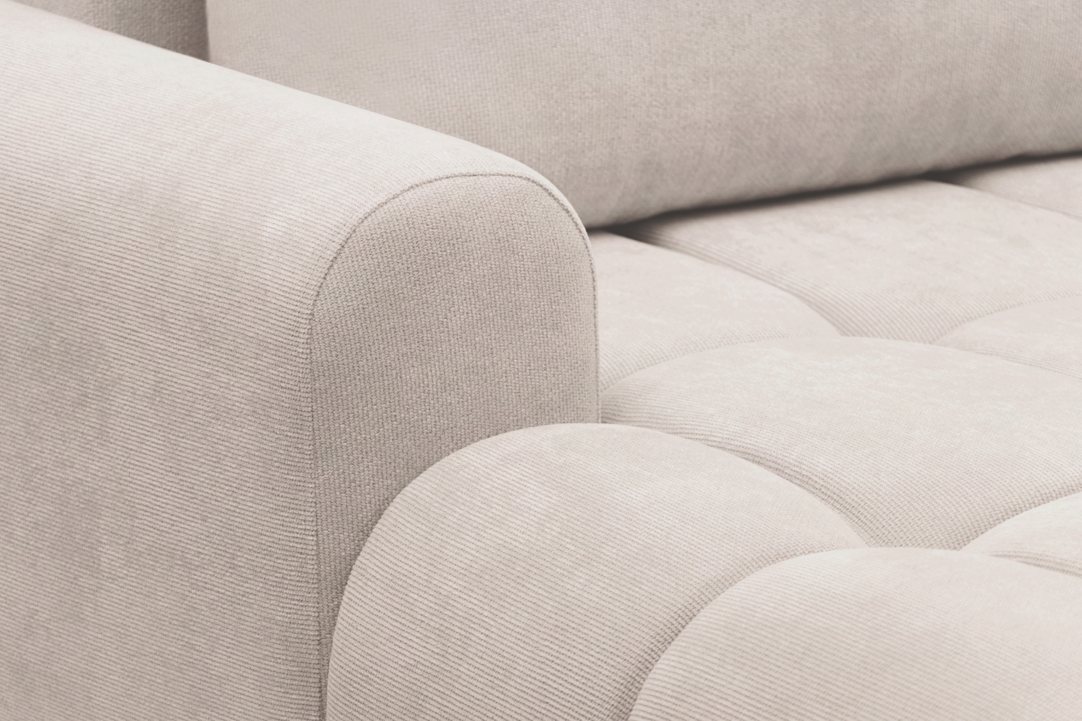 Rohová rozkládací pohovka Lutario L II levá s funkcí spánku - béžová hydrofobní tkanina Venice 2026 Rohová sedací souprava Lutario L II rozkládací levá - béžová plecionka hydrofobowa Venice 2026