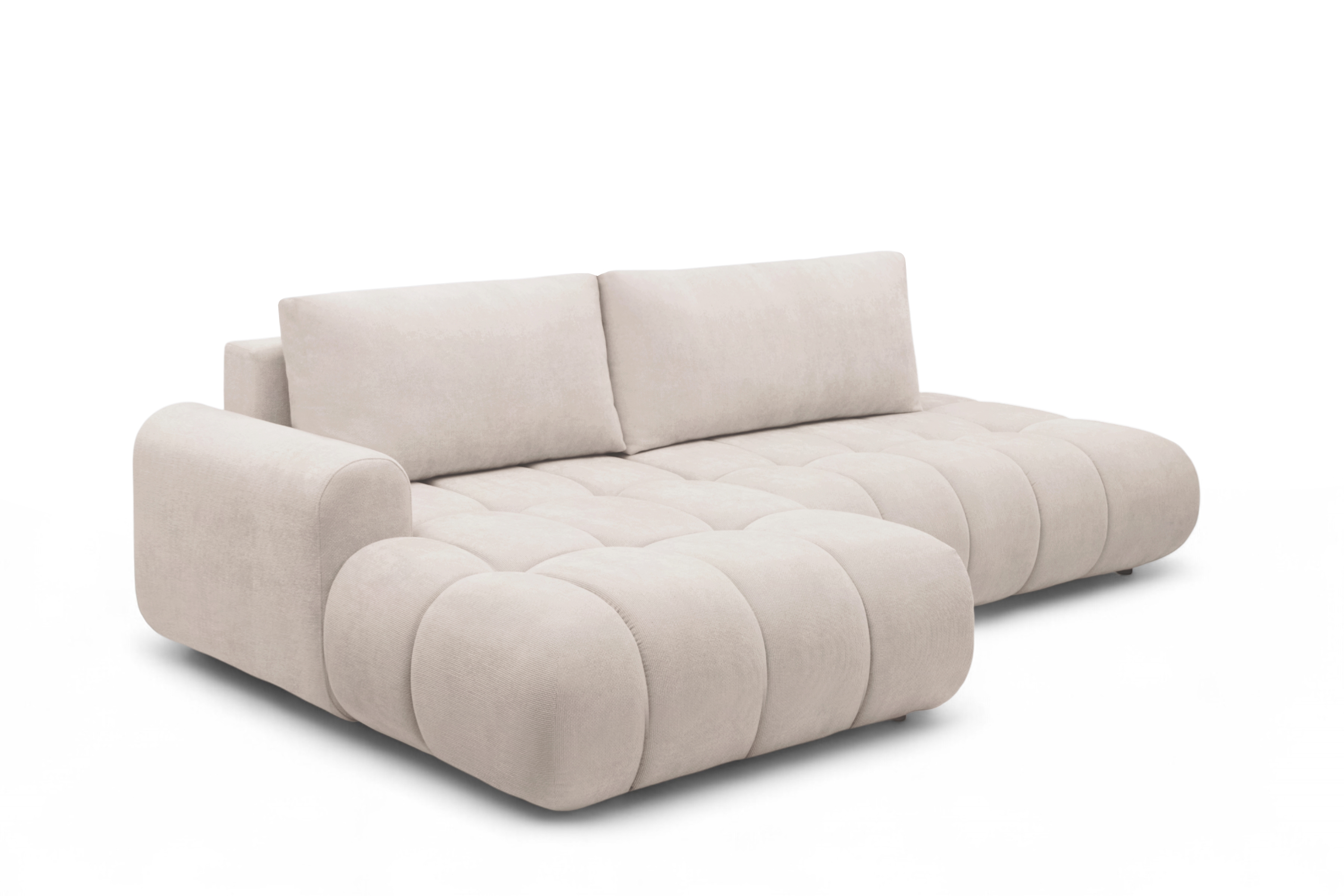 Rohová rozkládací pohovka Lutario L II levá s funkcí spánku - béžová hydrofobní tkanina Venice 2026 Rohová sedací souprava Lutario L II rozkládací levá - béžová plecionka hydrofobowa Venice 2026