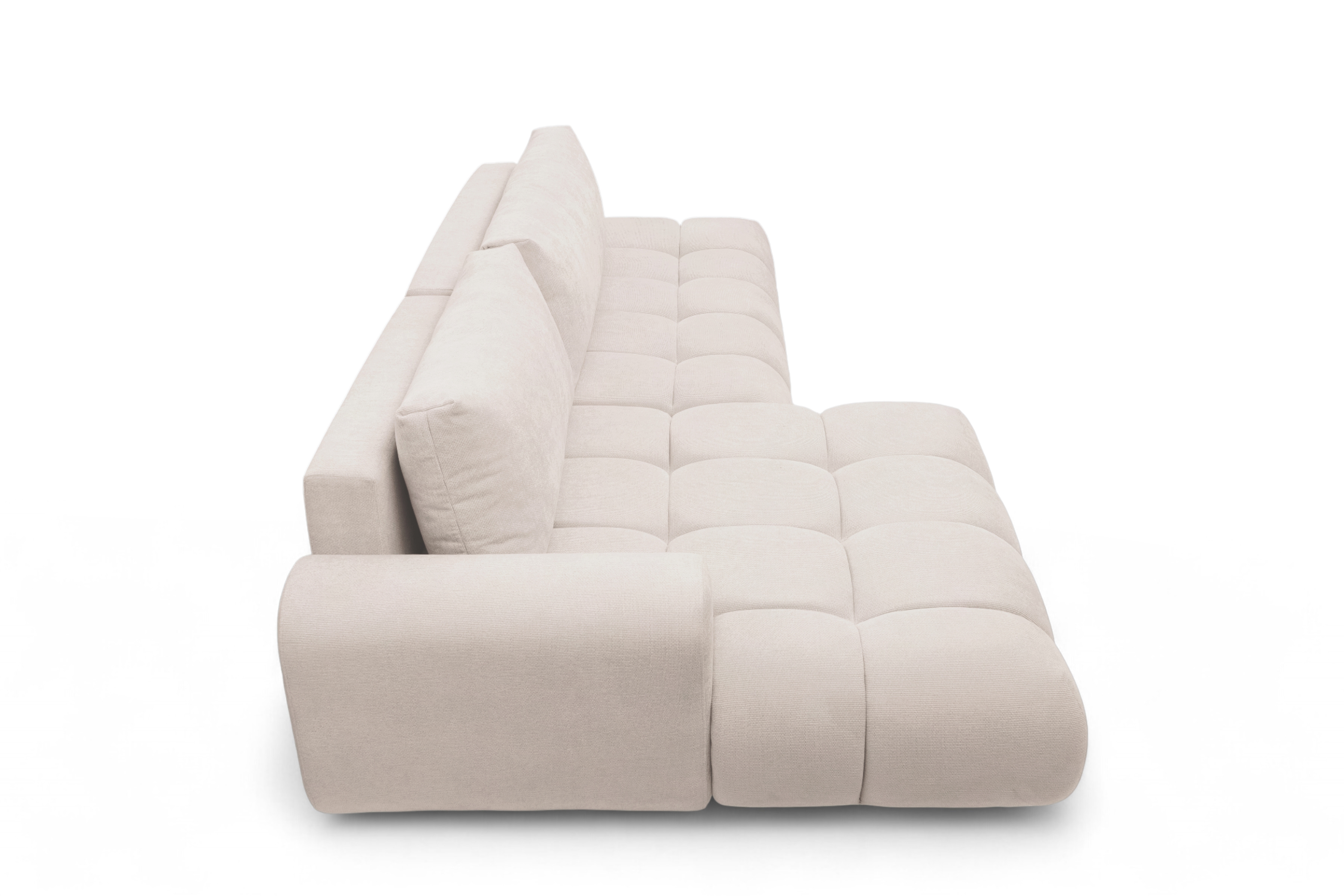 Rohová rozkládací pohovka Lutario L II levá s funkcí spánku - béžová hydrofobní tkanina Venice 2026 Rohová sedací souprava Lutario L II rozkládací levá - béžová plecionka hydrofobowa Venice 2026