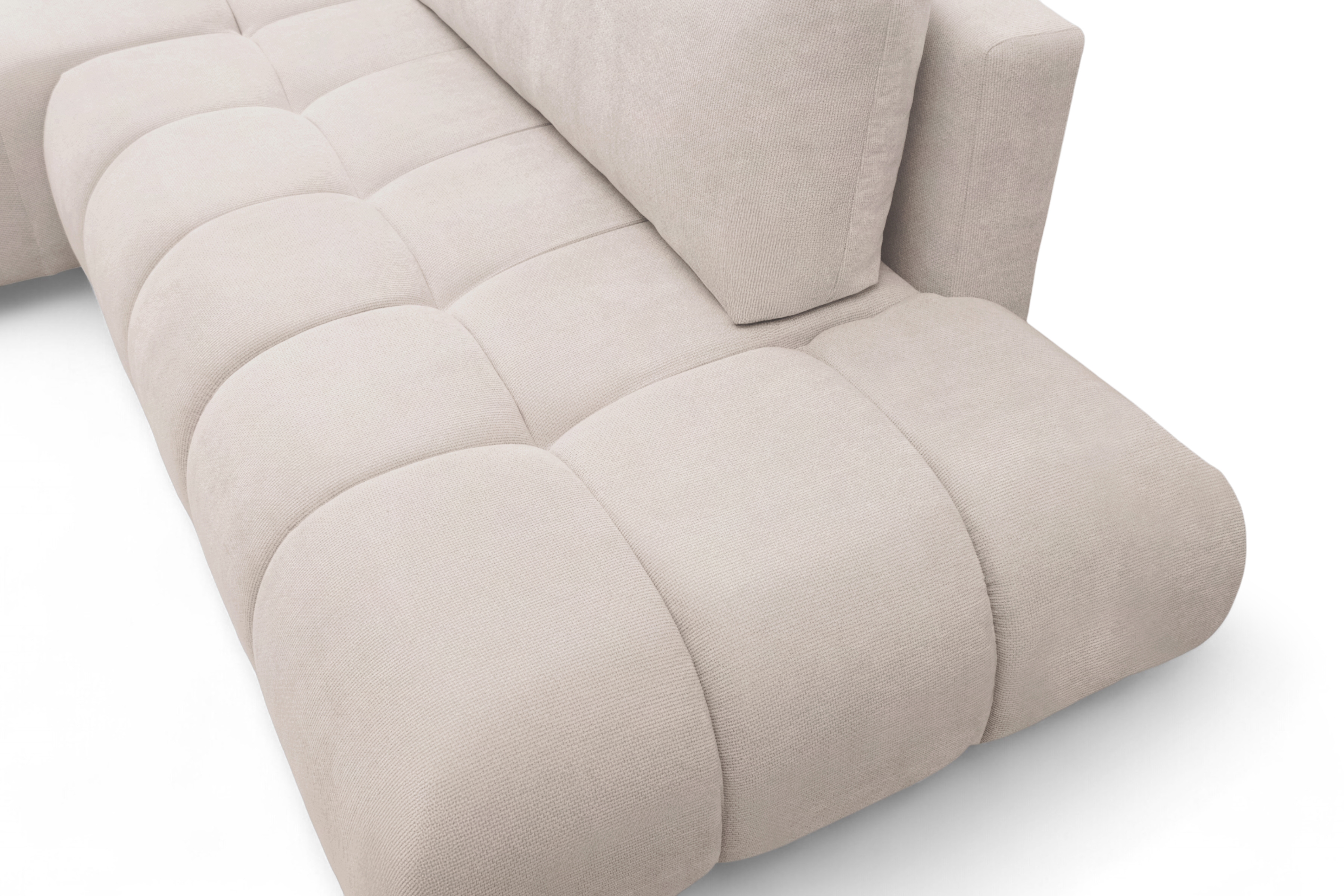 Rohová rozkládací pohovka Lutario L II levá s funkcí spánku - béžová hydrofobní tkanina Venice 2026 Rohová sedací souprava Lutario L II rozkládací levá - béžová plecionka hydrofobowa Venice 2026