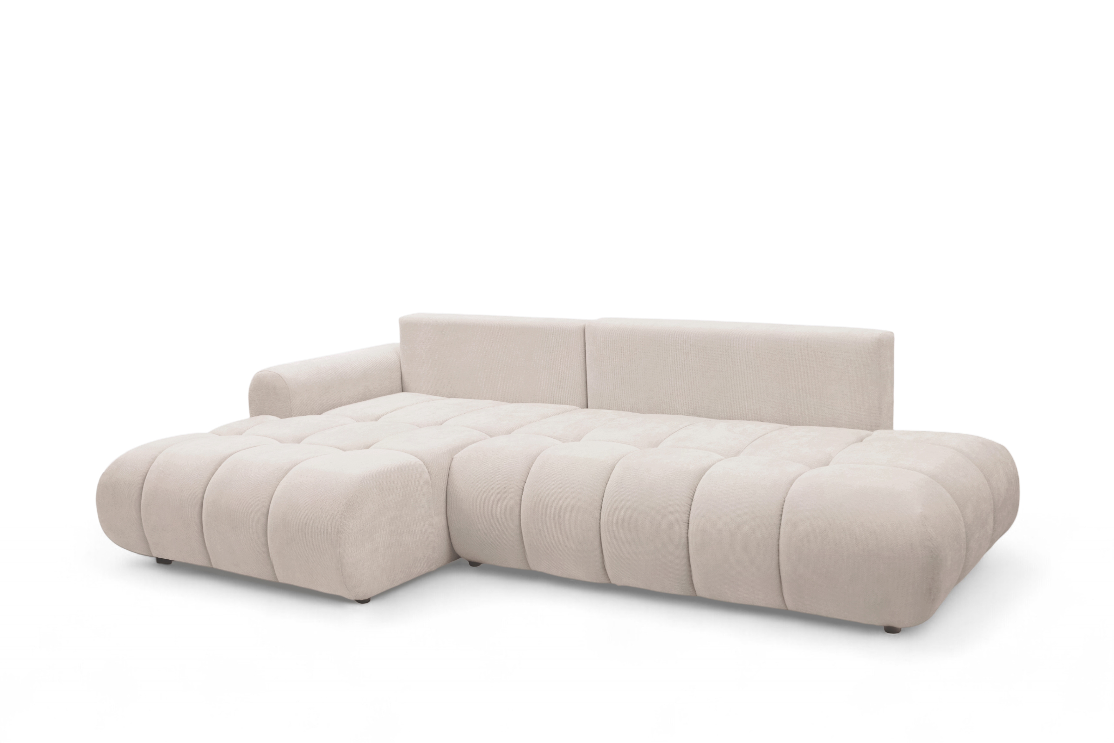 Rohová rozkládací pohovka Lutario L II levá s funkcí spánku - béžová hydrofobní tkanina Venice 2026 Rohová sedací souprava Lutario L II rozkládací levá - béžová plecionka hydrofobowa Venice 2026