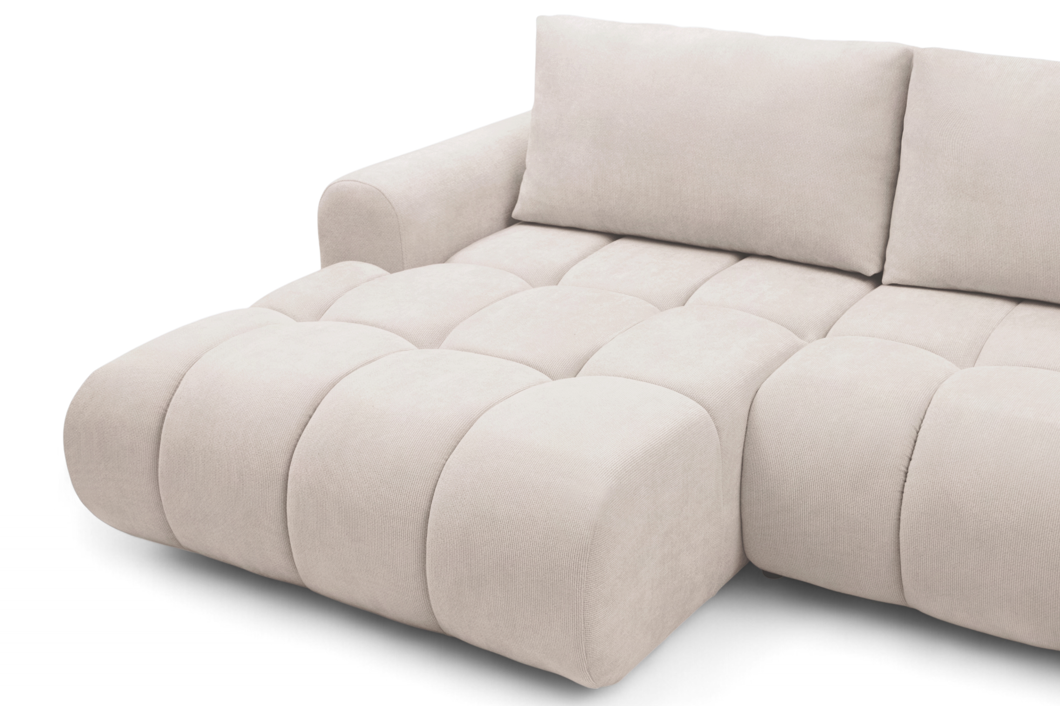 Rohová rozkládací pohovka Lutario L II levá s funkcí spánku - béžová hydrofobní tkanina Venice 2026 Rohová sedací souprava Lutario L II rozkládací levá - béžová plecionka hydrofobowa Venice 2026