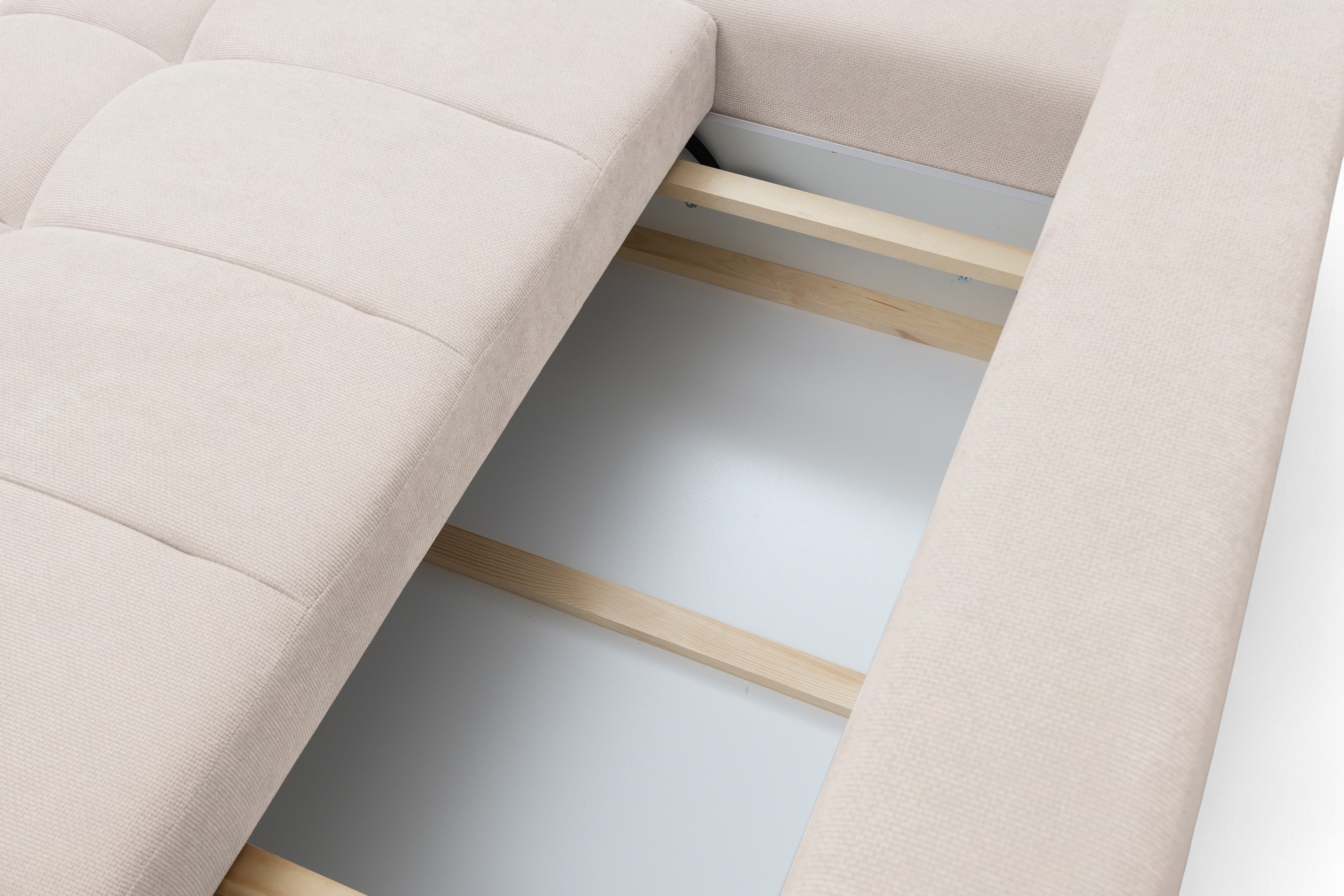 Rohová rozkládací pohovka Lutario L II levá s funkcí spánku - béžová hydrofobní tkanina Venice 2026 Rohová sedací souprava Lutario L II rozkládací levá - béžová plecionka hydrofobowa Venice 2026