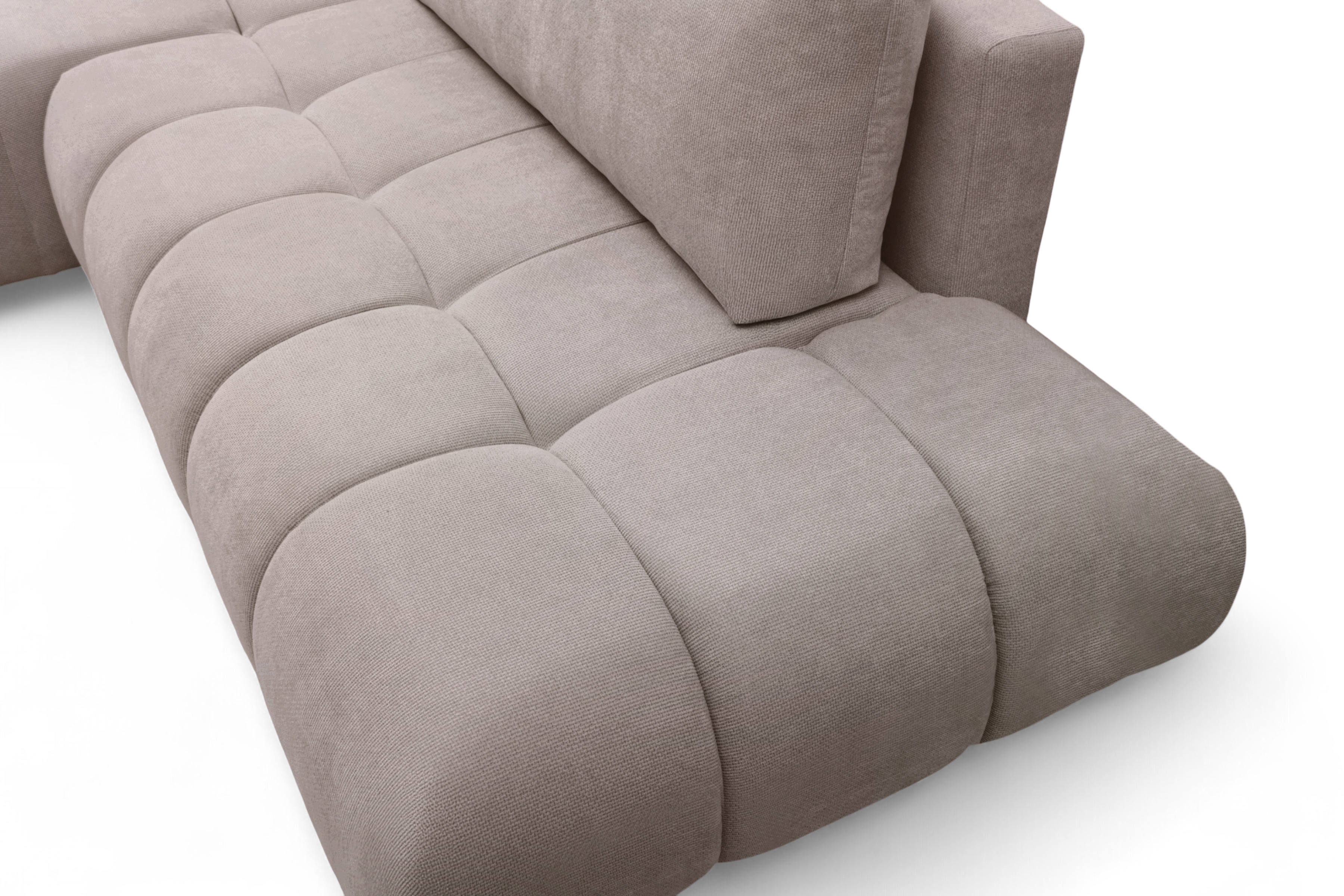 Rohová rozkládací pohovka Lutario L II levá s funkcí spánku - tmavě béžová hydrofobní tkanina Venice 2031 Rohová sedací souprava Lutario L II rozkládací levá - ciemnobezowa plecionka hydrofobowa Venice 2031