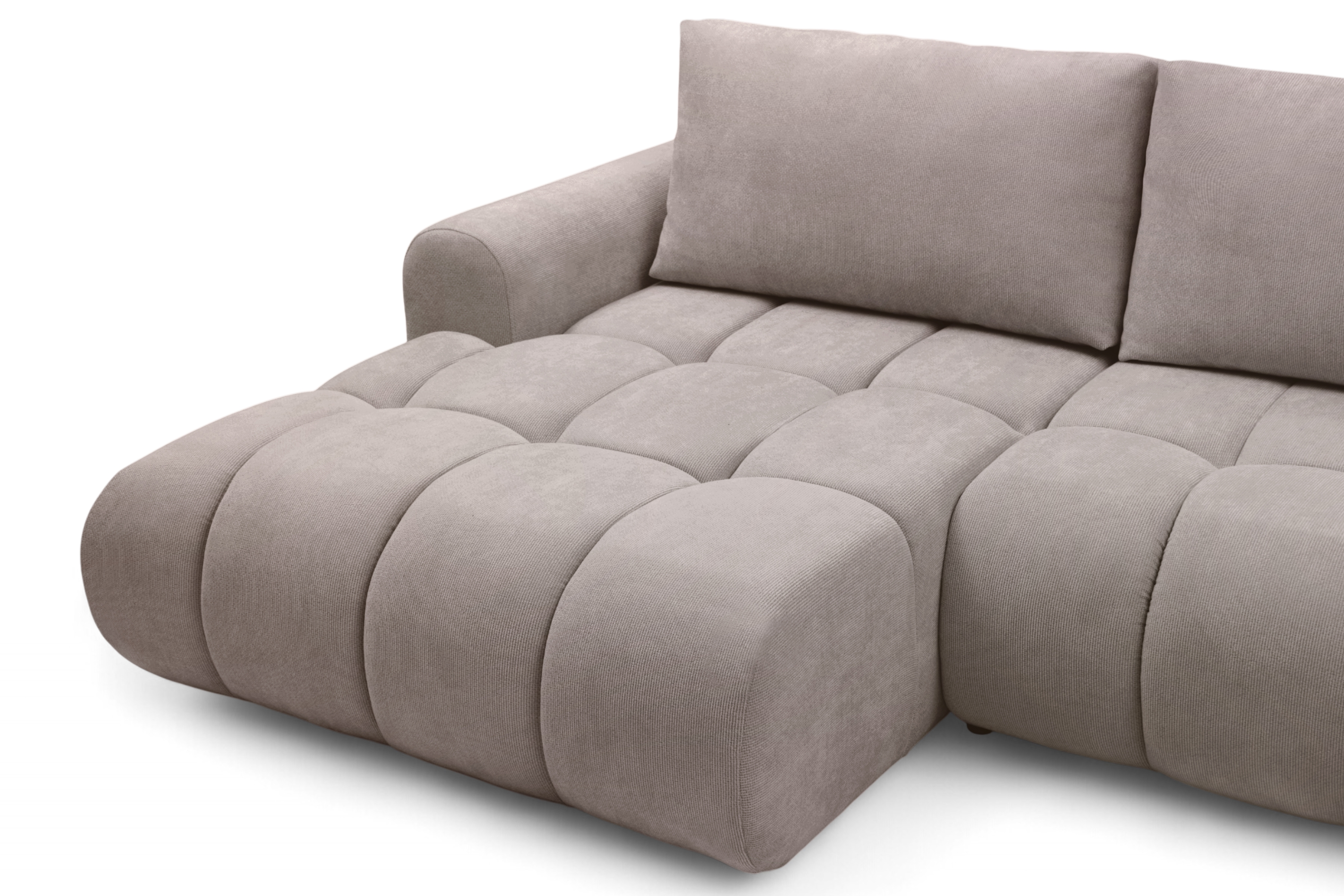 Rohová rozkládací pohovka Lutario L II levá s funkcí spánku - tmavě béžová hydrofobní tkanina Venice 2031 Rohová sedací souprava Lutario L II rozkládací levá - ciemnobezowa plecionka hydrofobowa Venice 2031