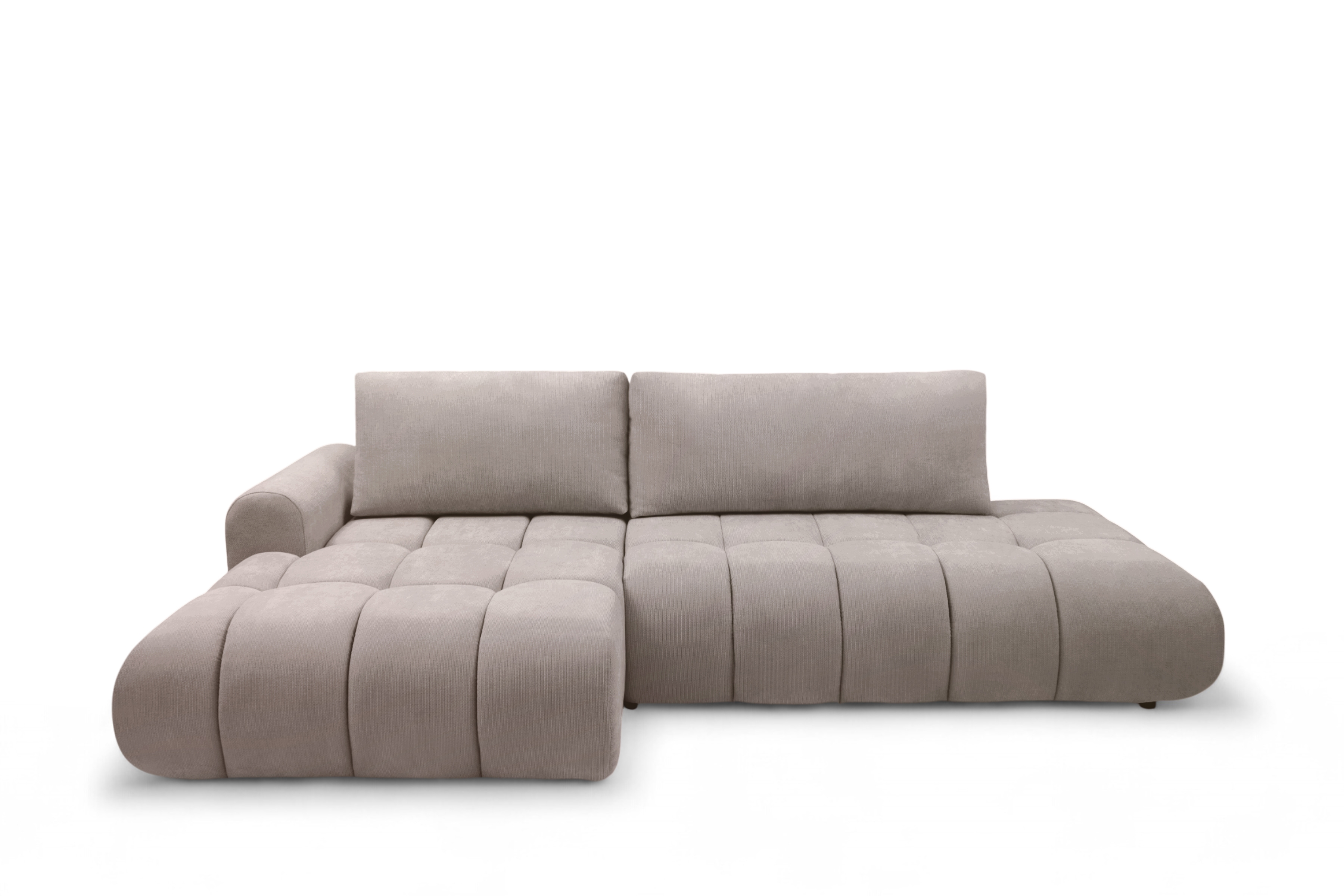 Rohová rozkládací pohovka Lutario L II levá s funkcí spánku - tmavě béžová hydrofobní tkanina Venice 2031 Rohová sedací souprava Lutario L II rozkládací levá - ciemnobezowa plecionka hydrofobowa Venice 2031