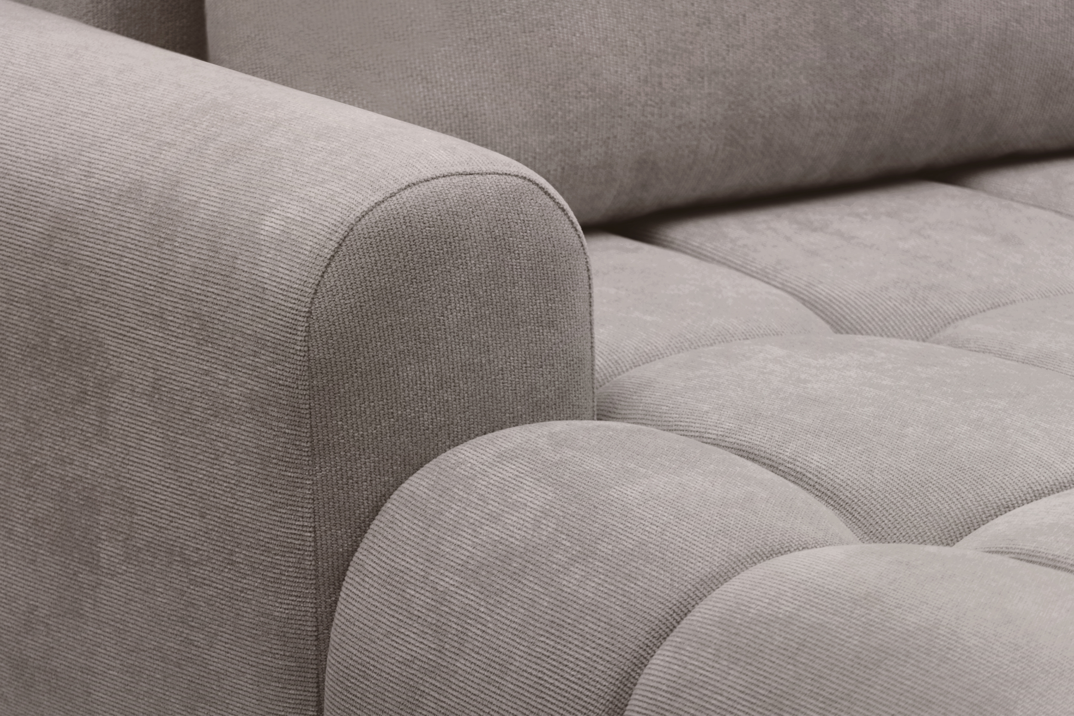 Rohová rozkládací pohovka Lutario L II levá s funkcí spánku - tmavě béžová hydrofobní tkanina Venice 2031 Rohová sedací souprava Lutario L II rozkládací levá - ciemnobezowa plecionka hydrofobowa Venice 2031